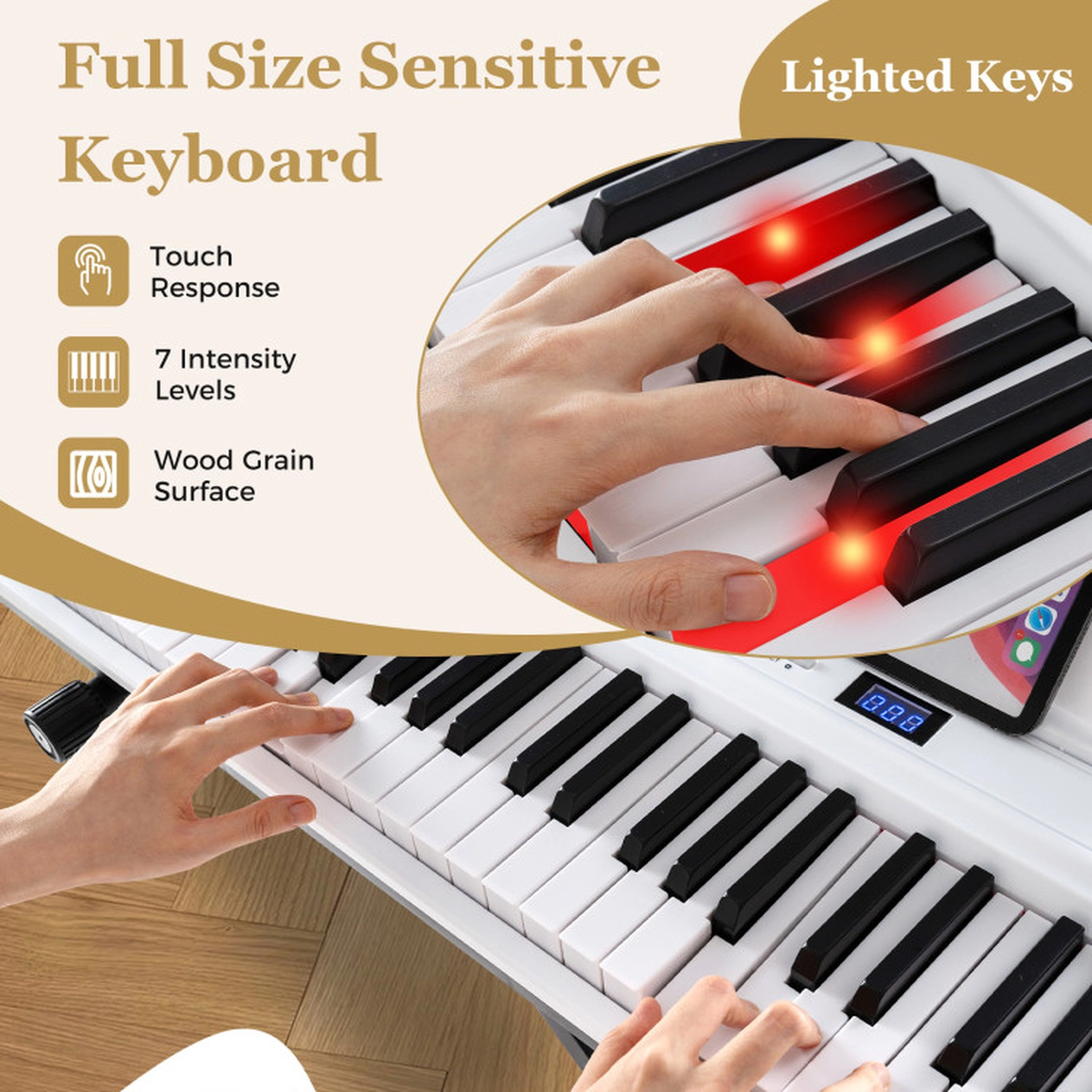 SUGIFT 88-Key Electric Piano Keyboard with Adjustable Height Stand, Stool and Portable Bag White
