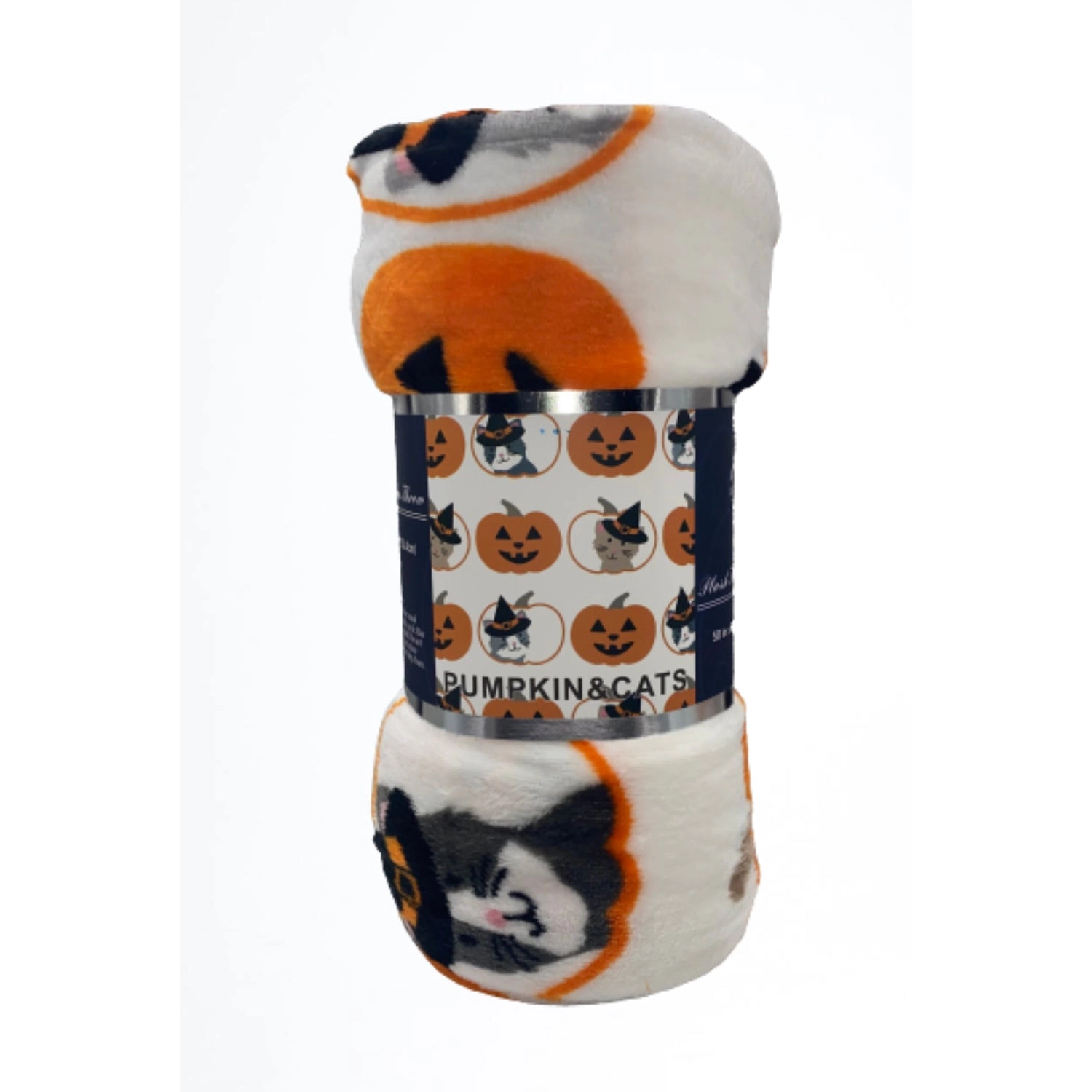 Plazatex Pumpkins & Cats plush Decorative Halloween Machine Washable Throw 50" X 60" Grey