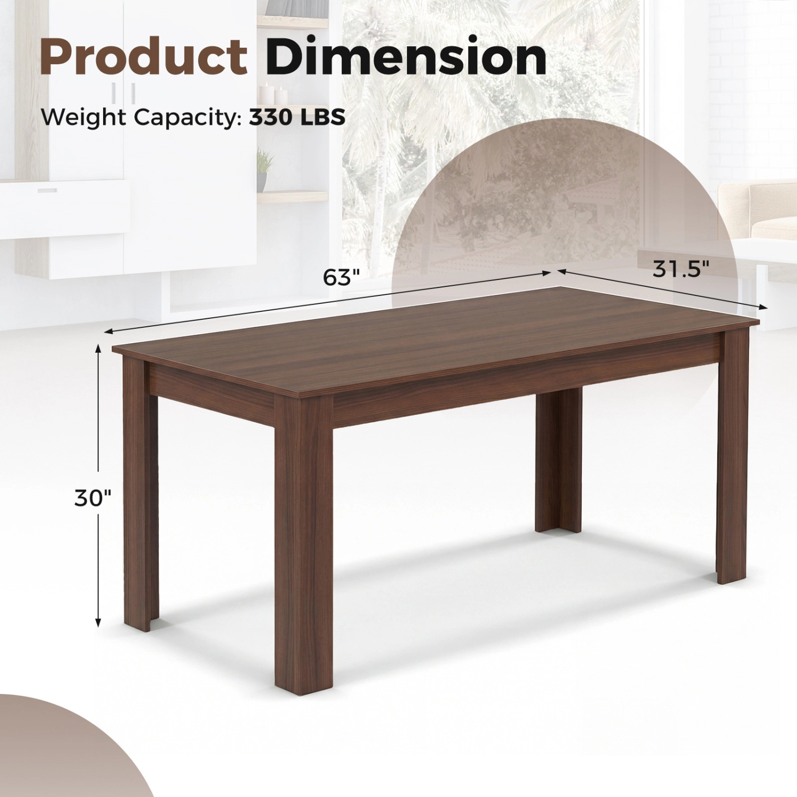 SUGIFT 63-in Rectangular Modern Engineered Wood Dining Kitchen Table 200-lb Capacity Walnut