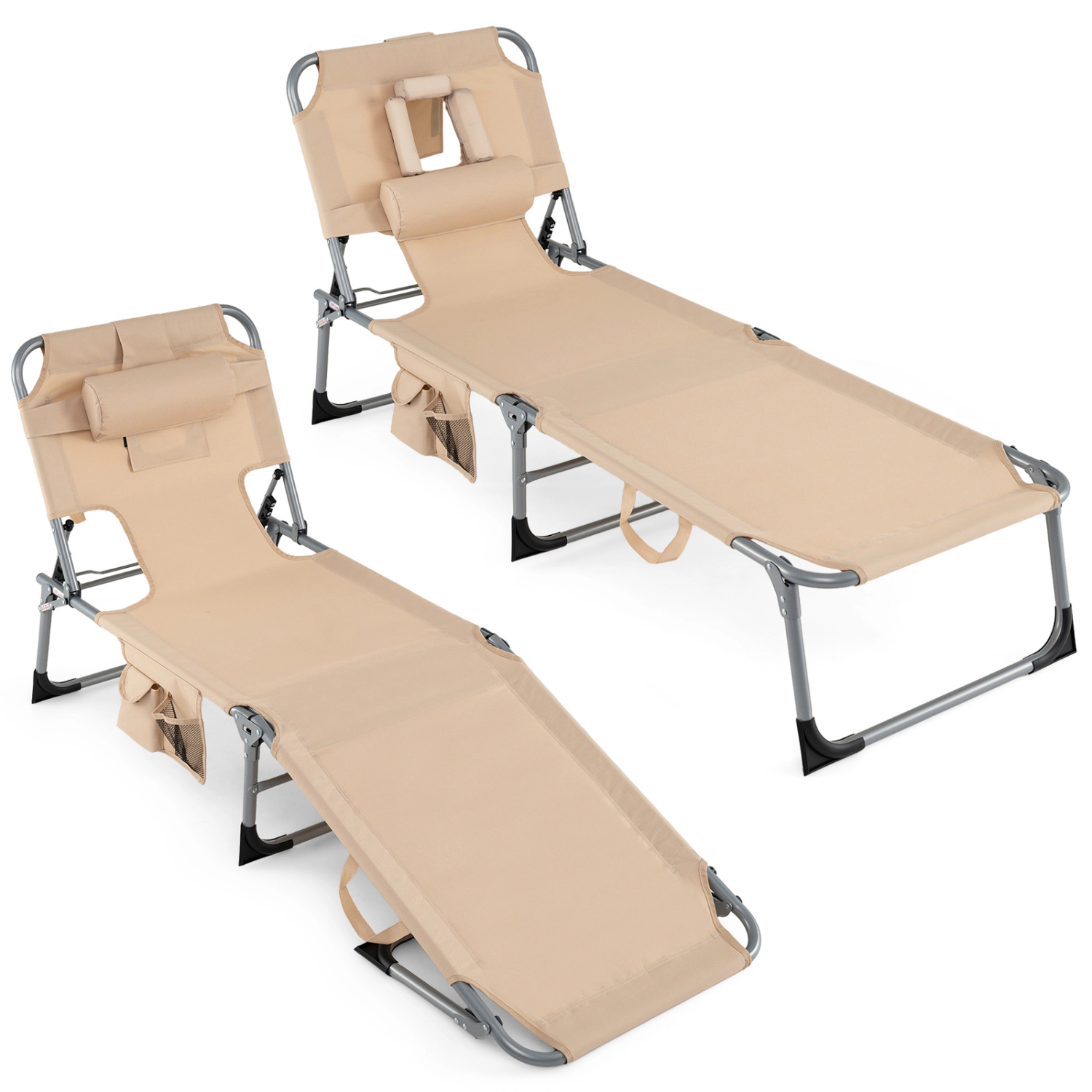 LJG Set of 2 Tanning Chair Portable Chaise Lounge with 4-Position Adjustable Backrest