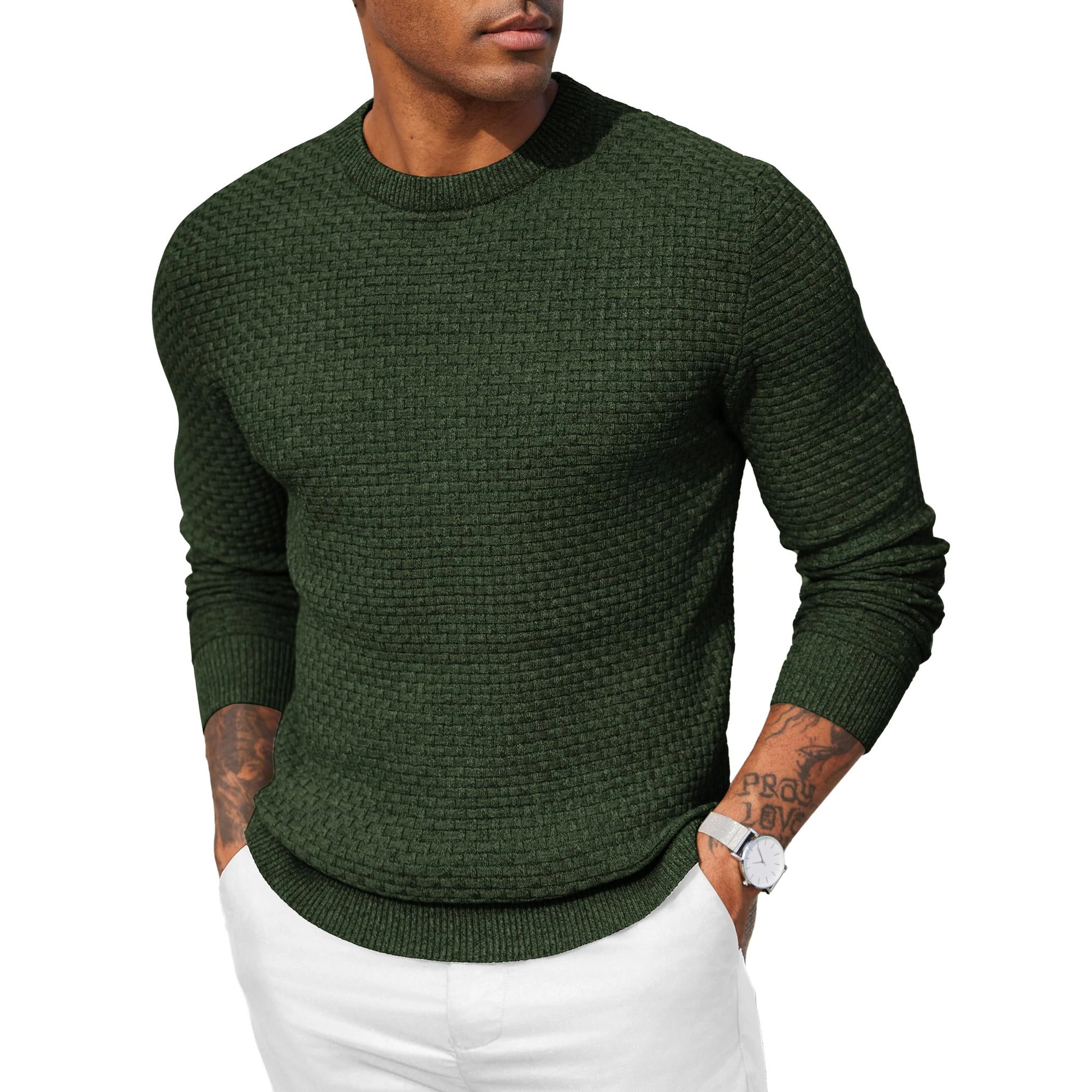 COOFANDY Mens Textured Long Sleeve Sweater Fall Crew Neck Casual Pullover Tops