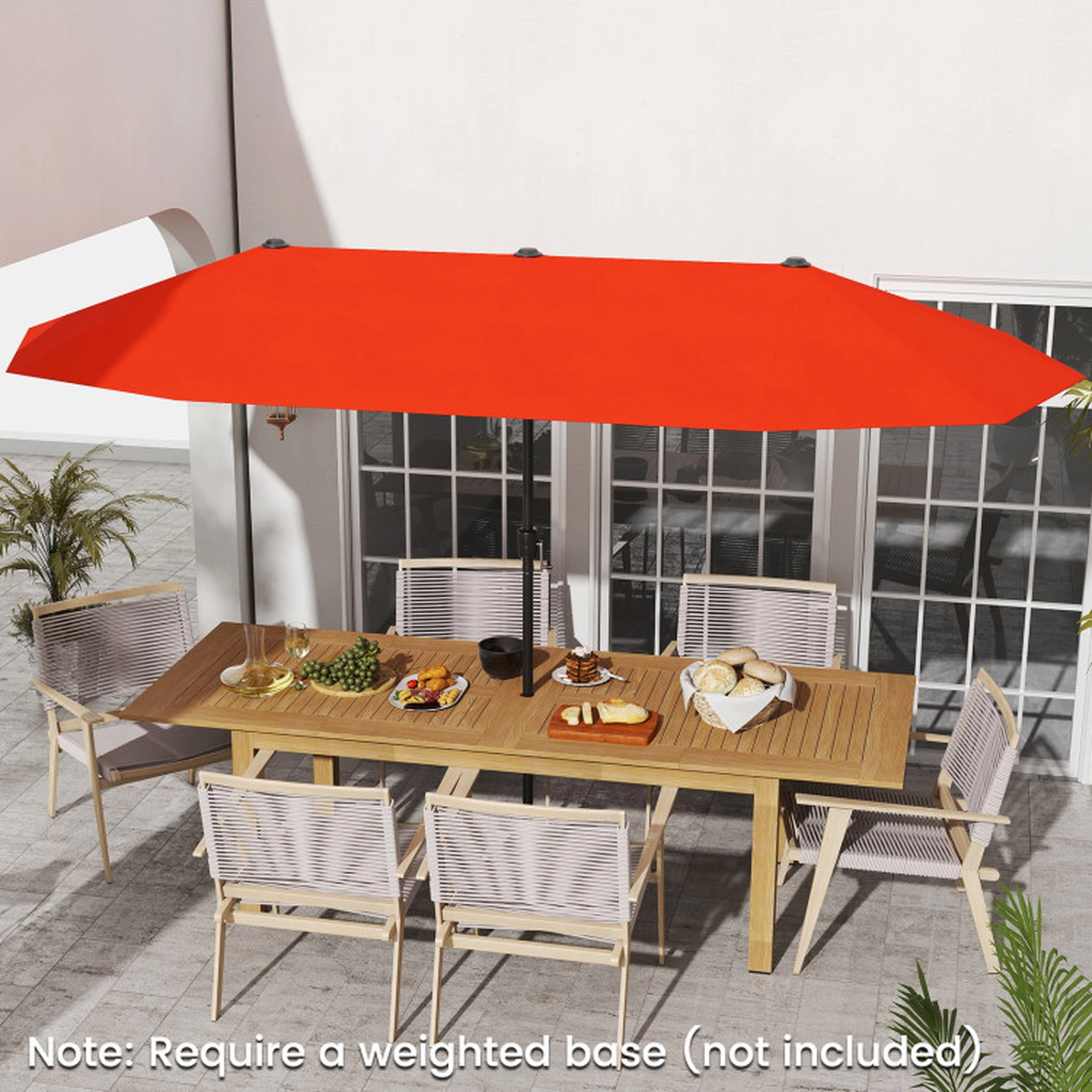 SUGIFT 13-ft Double-Sided Patio Market Umbrella with Crank Handle Polyester Fabric Canopy Orange