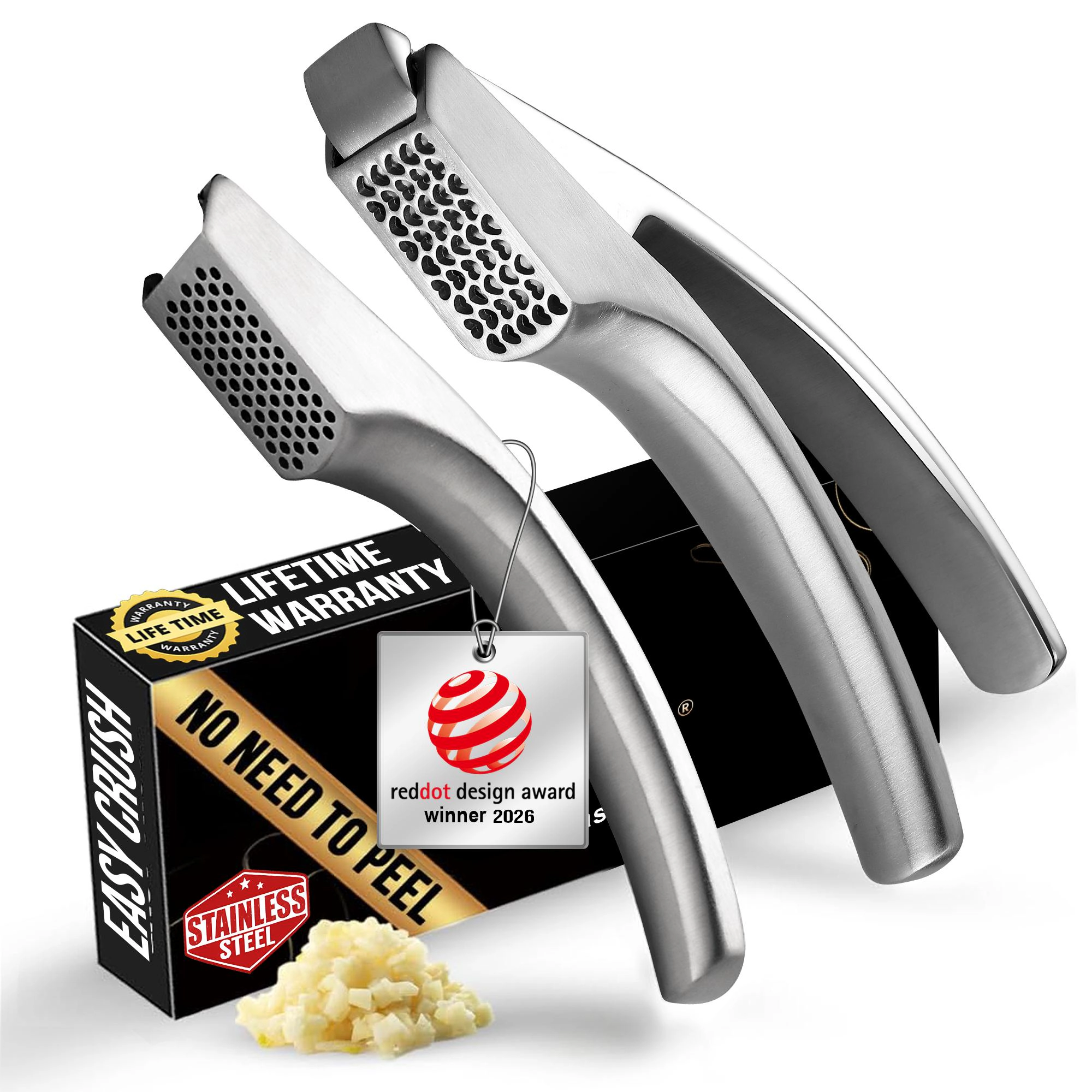 Gourmet Easy Garlic Press No Need to Peel, Stainless Steel Garlic Mincer