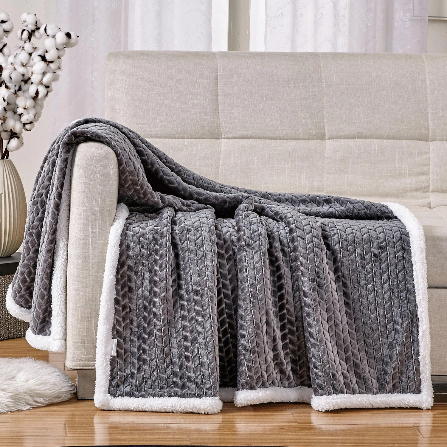 Soft Braided and Comfortable Plush All Season Sherpa 50" X 60" Throw Blanket