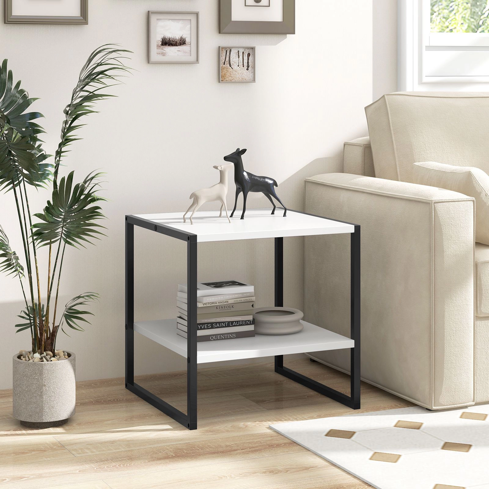 SlickBlue 2 Tier Modern Side Table with Metal Frame and Storage Shelf