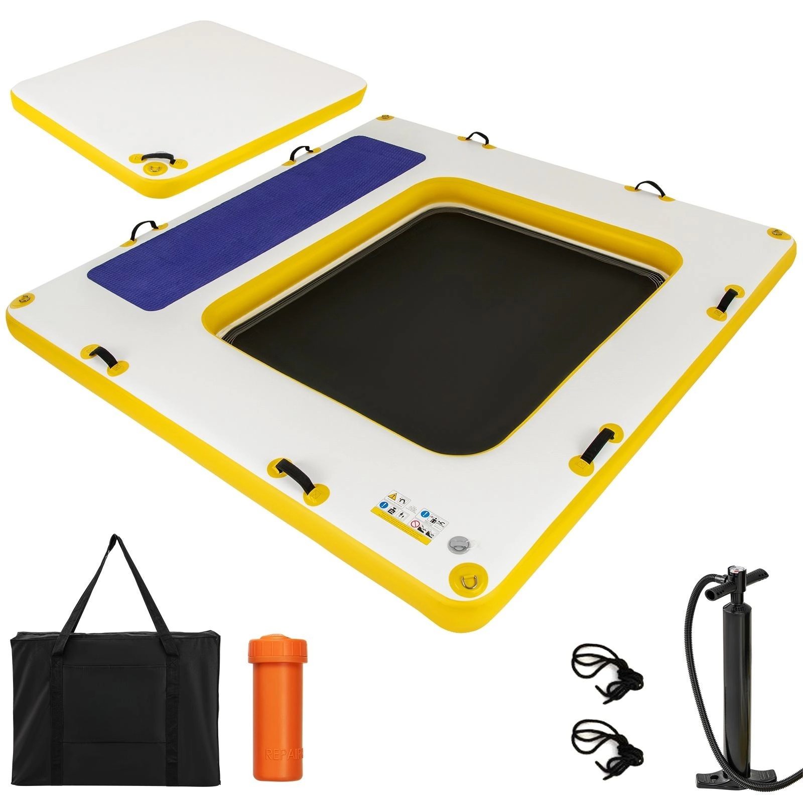 SUGIFT 8 ft x 8 ft Inflatable Floating Dock, 660 lb Capacity, Mesh Swim Lounge, Hand Pump