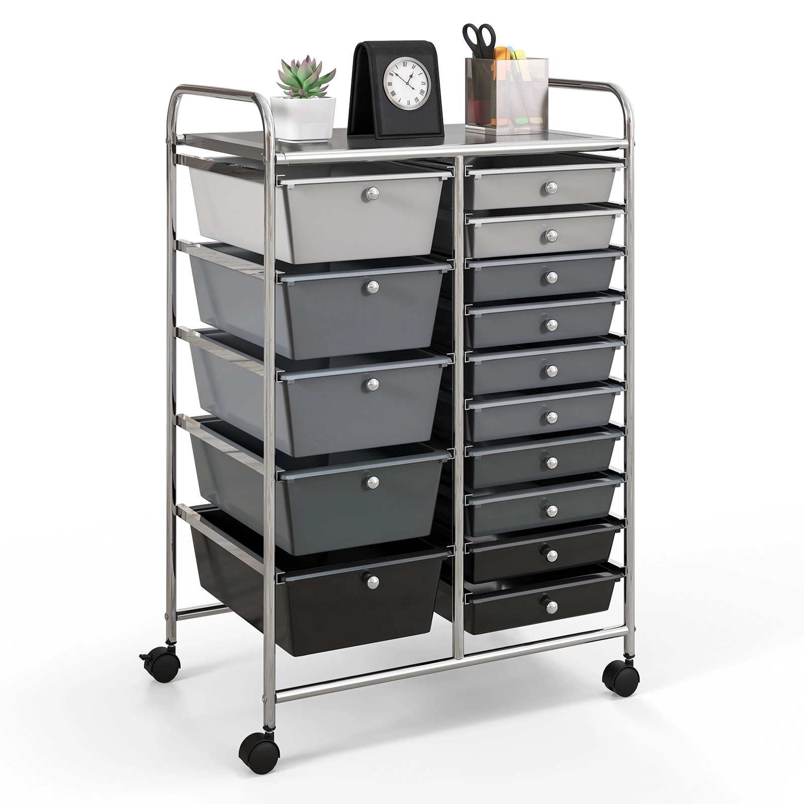 SUGIFT 15-Drawer Rolling Storage Cart Utility Organizer with Steel Frame