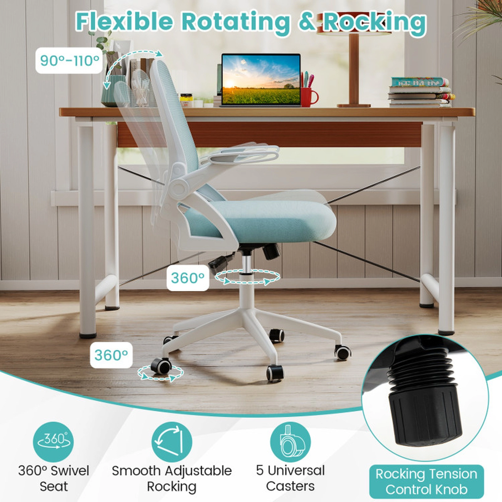 SUGIFT Ergonomic Computer Desk Chair with Lumbar Support 330-Lb Capacity Flip-up Arms Navy