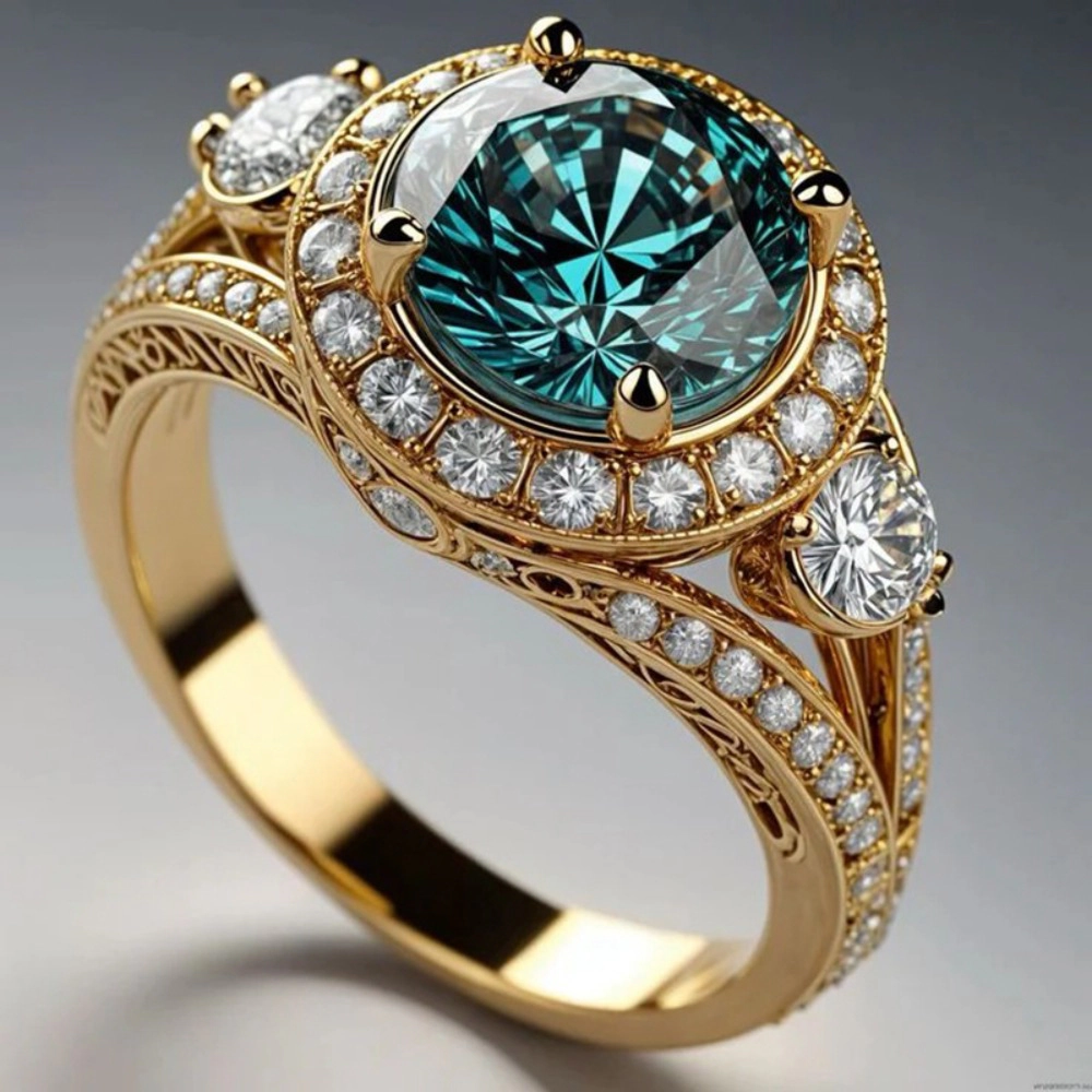 Luxury Green Synthetic Gemstone Engagement Ring