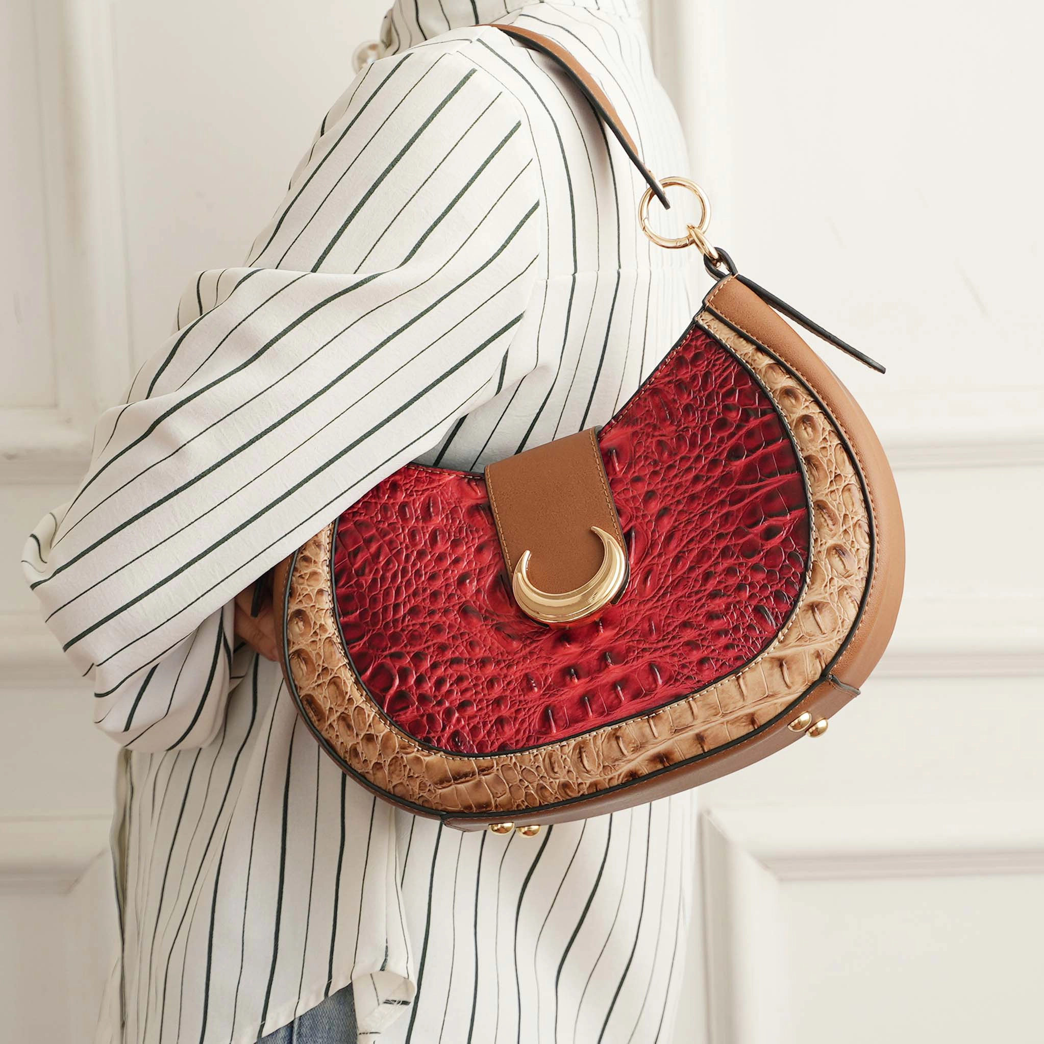 Mia K Collection Jain Croc-Embossed Faux Leather Shoulder Bag