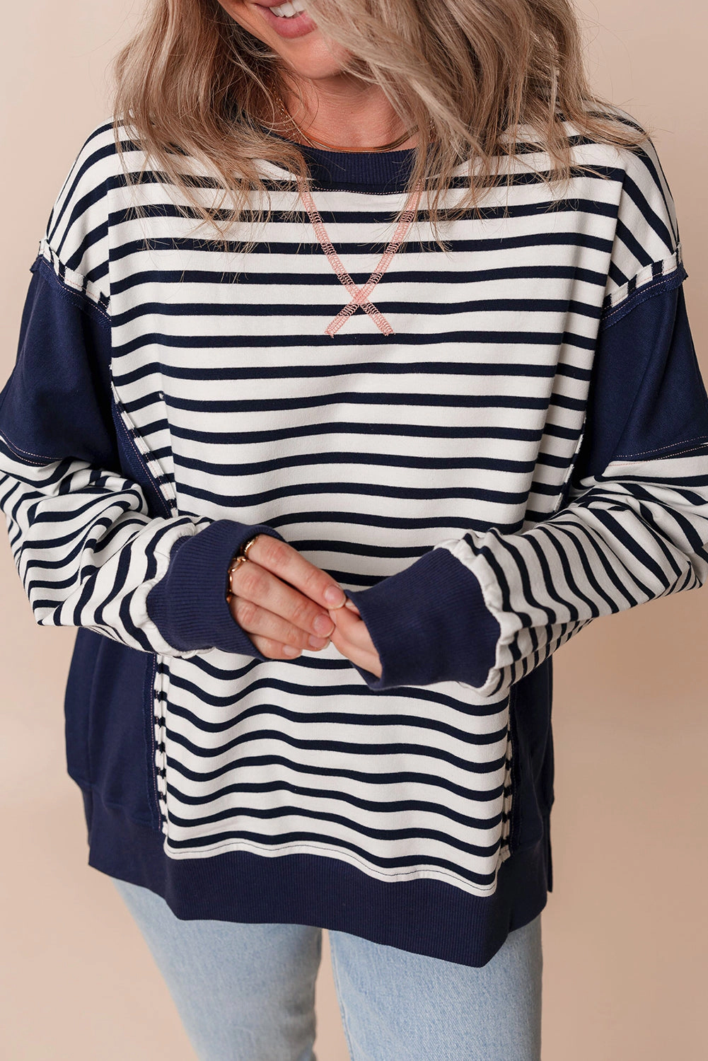 Threaded Pear Women's Sage Exposed Seam Loose Fit Sweatshirt