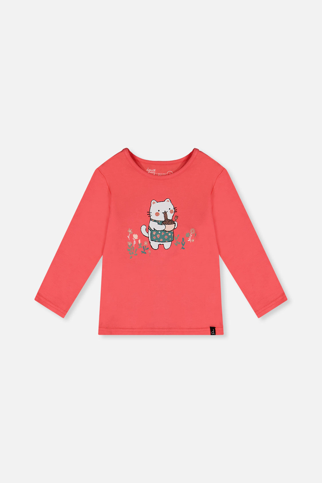 Deux par Girls Cat & Floral Graphic Organic Cotton Long Sleeve T-Shirt