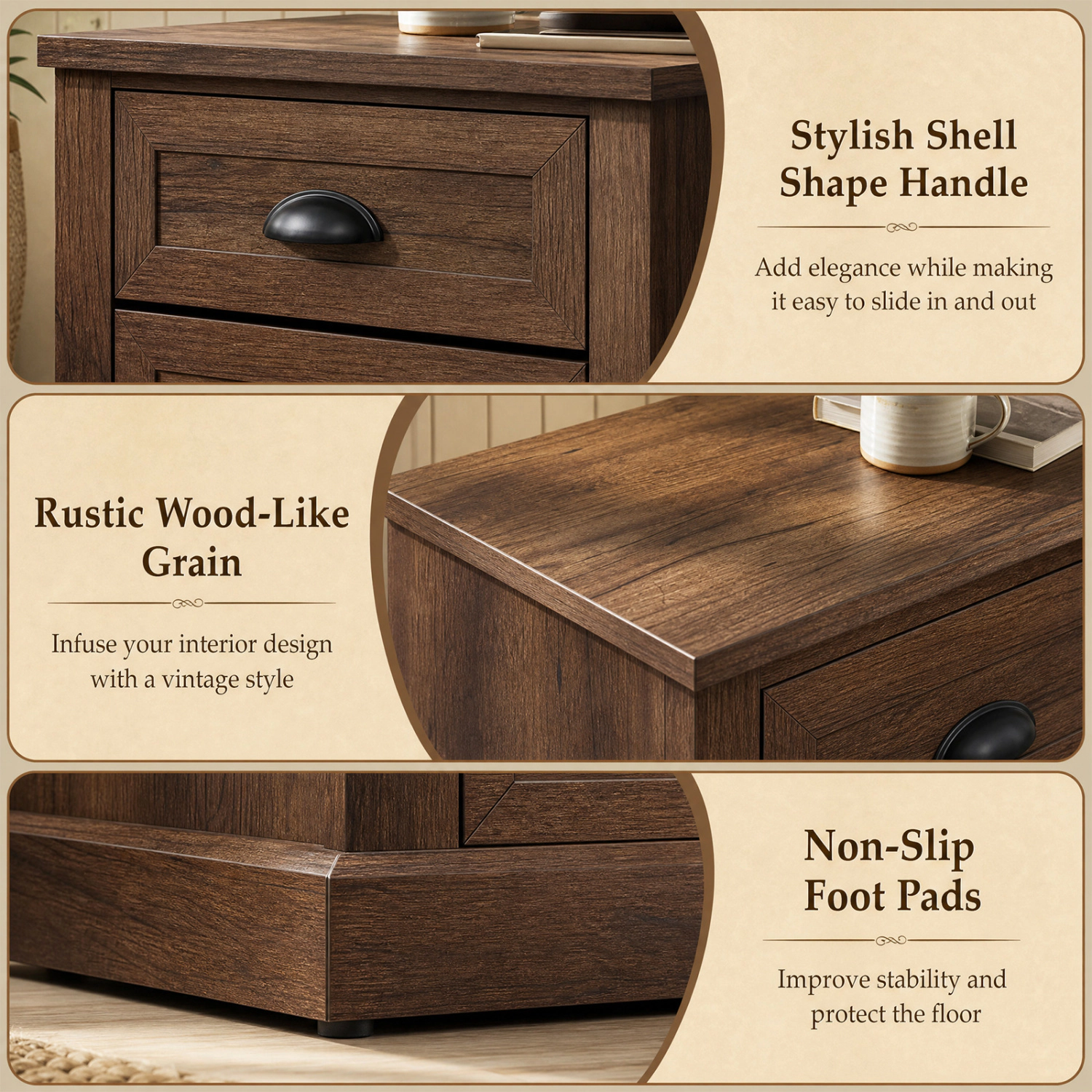 LJG Farmhouse Nightstand with 2 Drawers & Storage for Living Room Bedroom