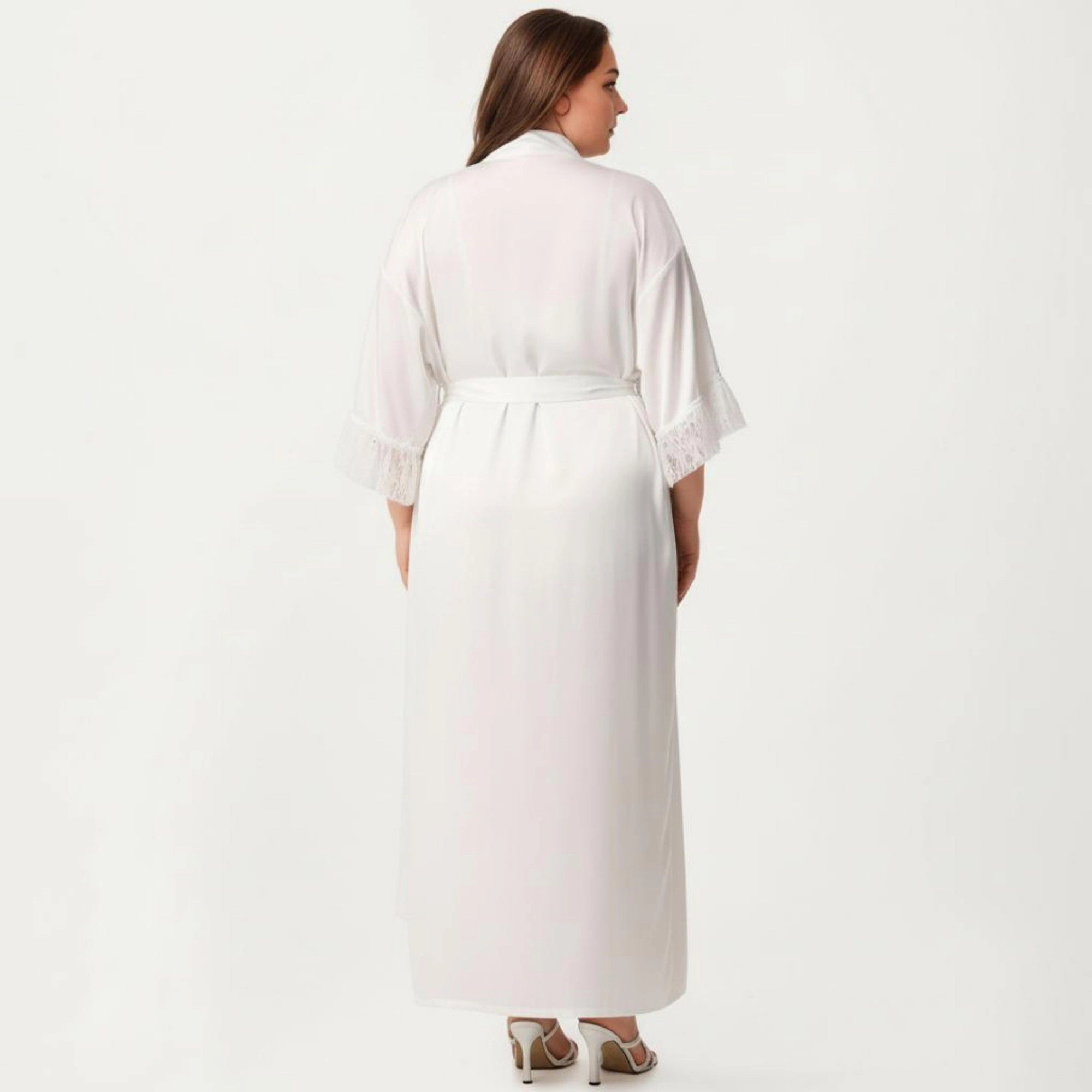 Anna-Kaci Women's Plus Long Sheer Lace Panel Robe Open Front Lightweight Sleepwear