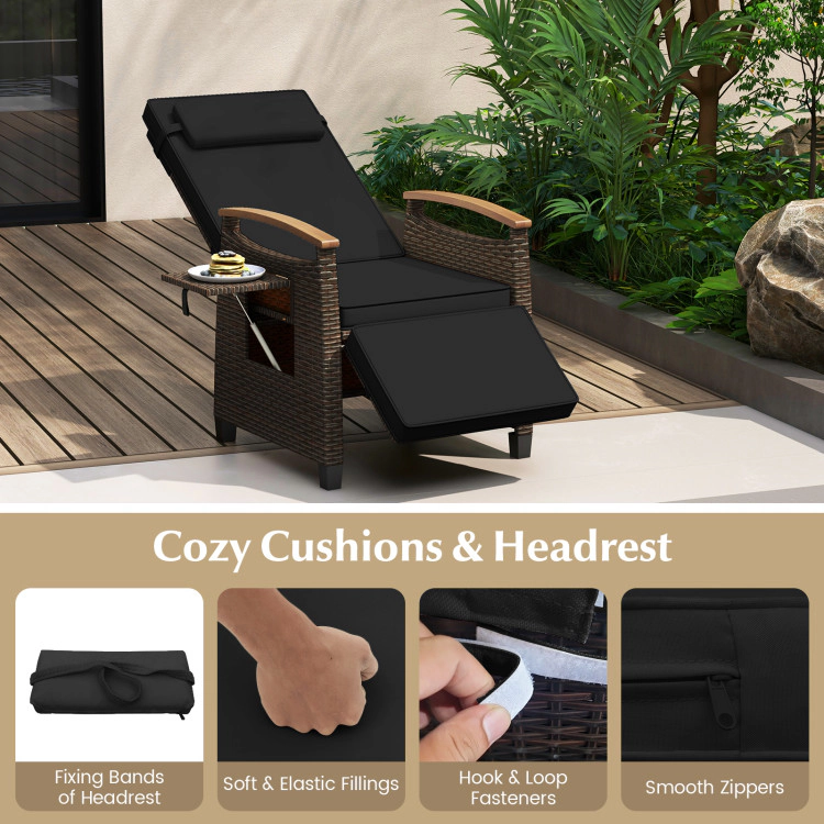 Hivvago Patio Wicker Recliner Chair With Adjustable Backrest And Footrest