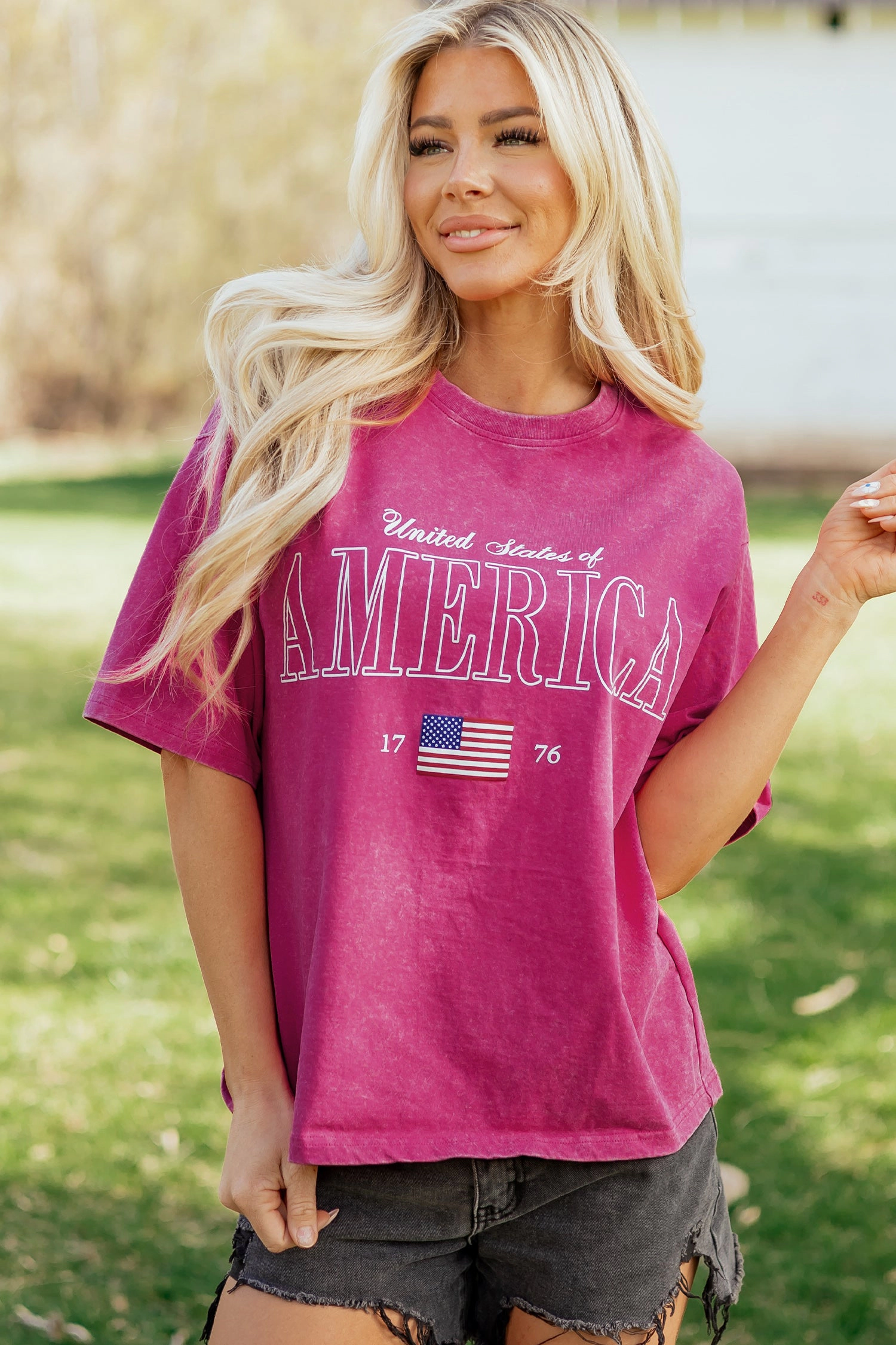 Threaded Pear Womens Emmy Mineral Wash Cotton Tee - Rose Red