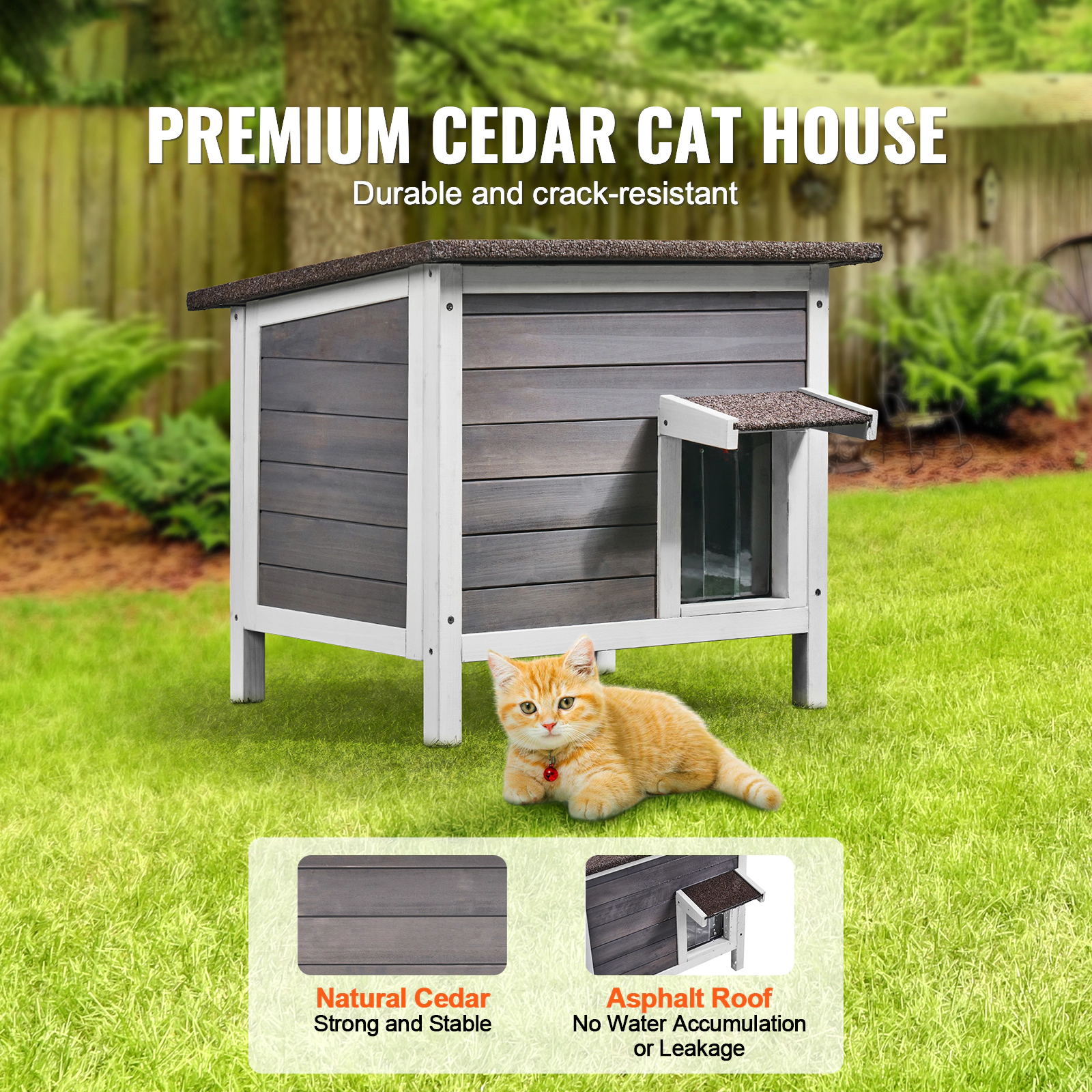 HONGGE Outdoor Cat House Weatherproof Feral Cat Shelter for Multiple Cats Outdoor Wooden Cat Rabbit House with