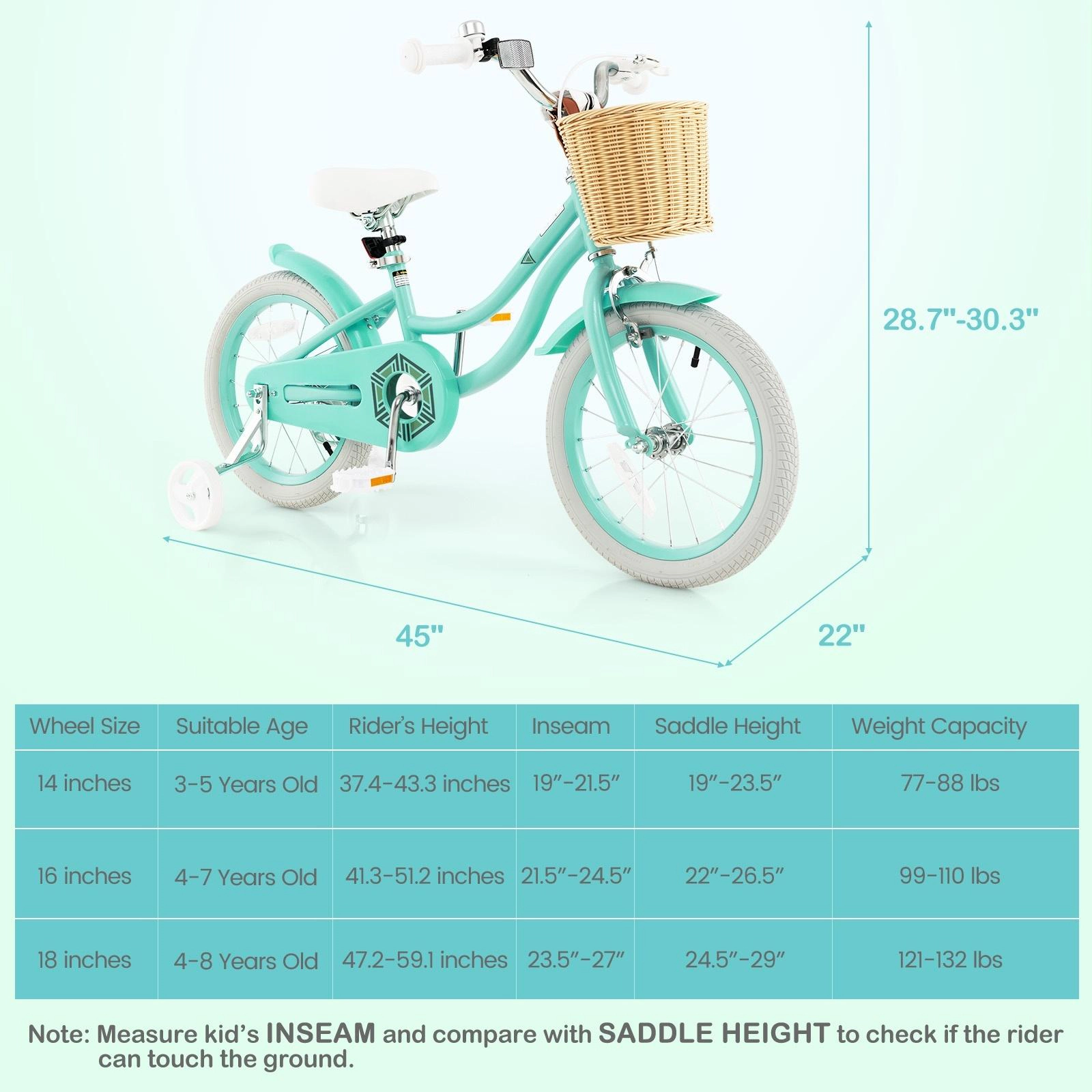 SUGIFT 16-Inch Kids Bicycle with Training Wheels and Adjustable Handlebar and Seat 99-110-lb Capacity Ages 4-7 Green