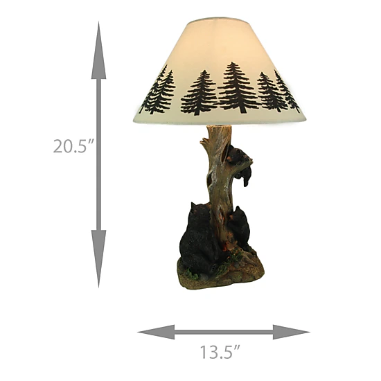 Zeckos Playful Black Bears Climbing Pine Tree Rustic Table Lamp with ...