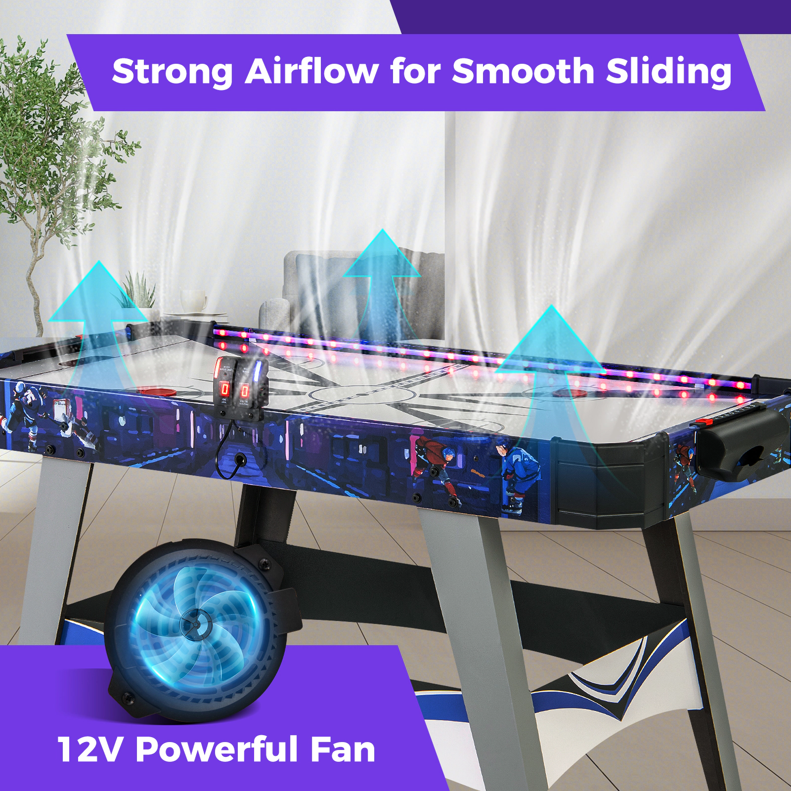 SUGIFT 54-in Air Powered Hockey Game Table with LED Score Display 2 Pushers 2 Pucks and Wide Goal Box