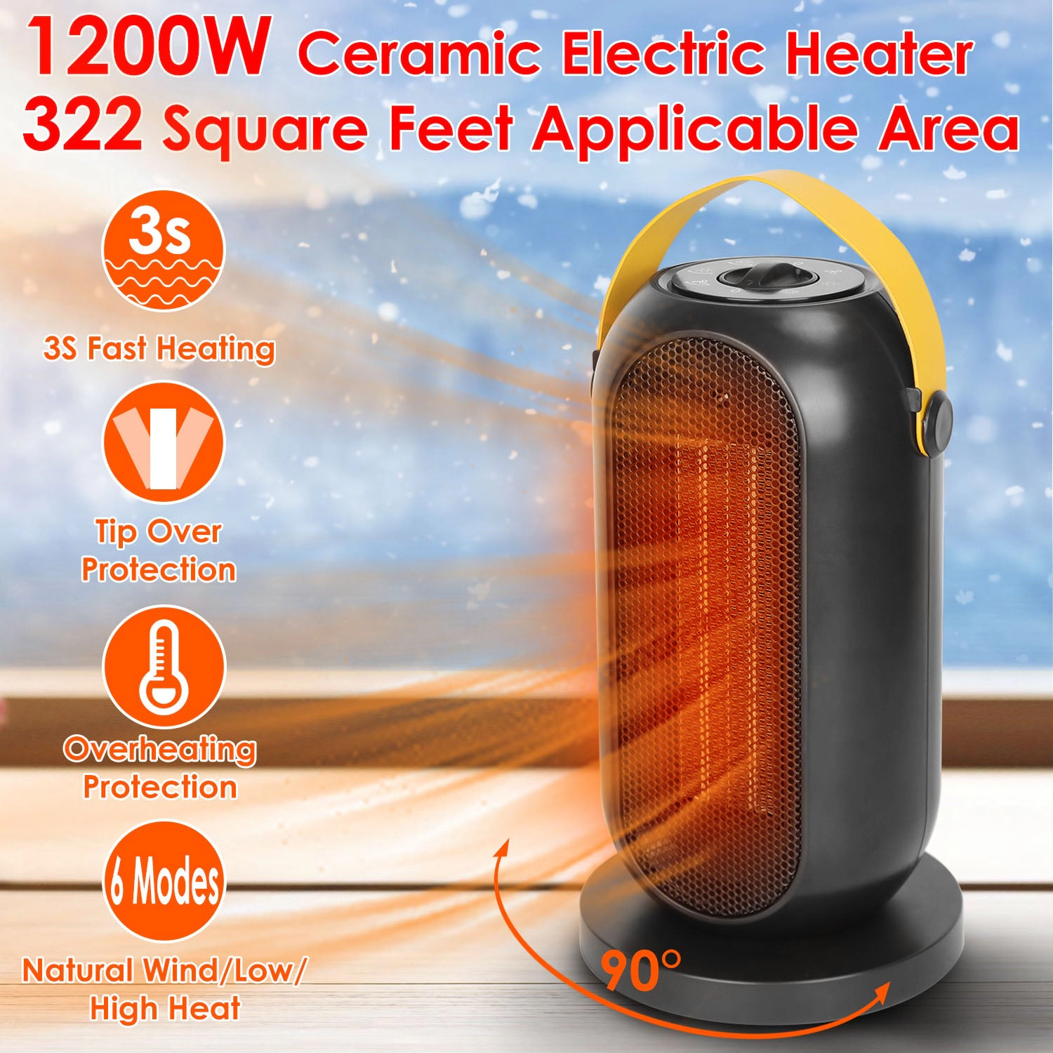 GBruno 1200W PTC Ceramic Oscillating Space Heater