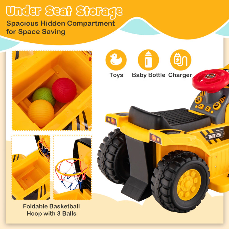 Hivvago 6V Kids Ride On Bulldozer With Folding Basketball Hoop And Balls