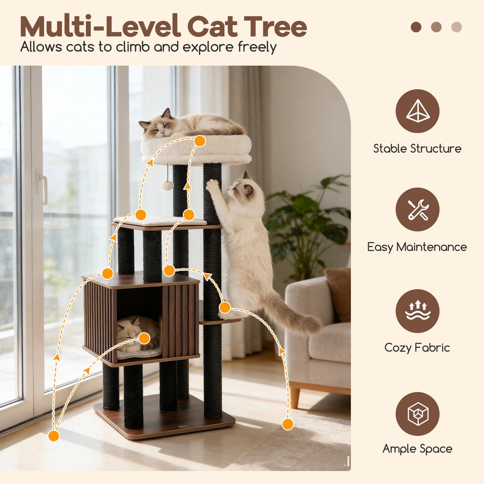 SUGIFT 53.5-in Brown Wooden Cat Tree Tower with 19-in Square Condo 21.5-in Top Perch and Soft Padding