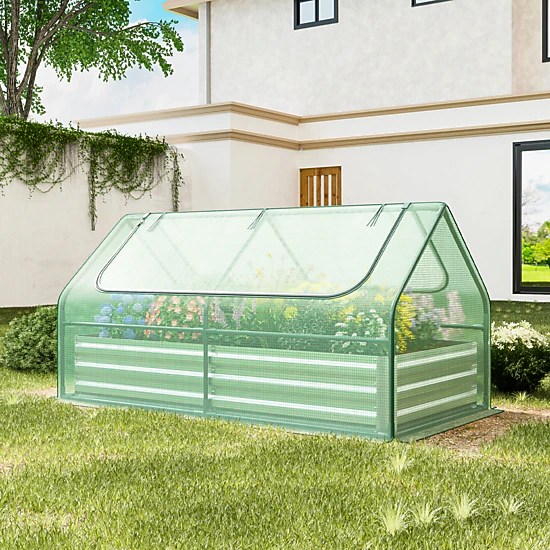 LJG 6 x 3 x 3 Feet Galvanized Raised Garden Bed with Greenhouse