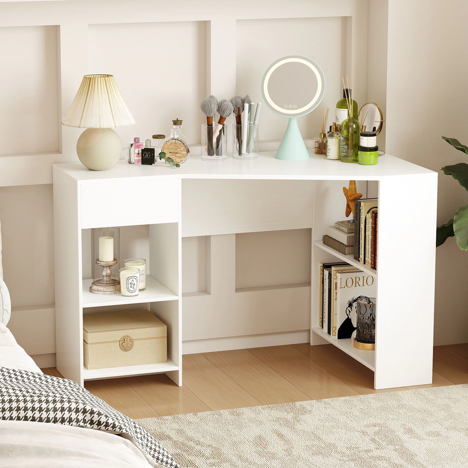 SlickBlue L Shaped Computer Desk with Drawer and Shelves
