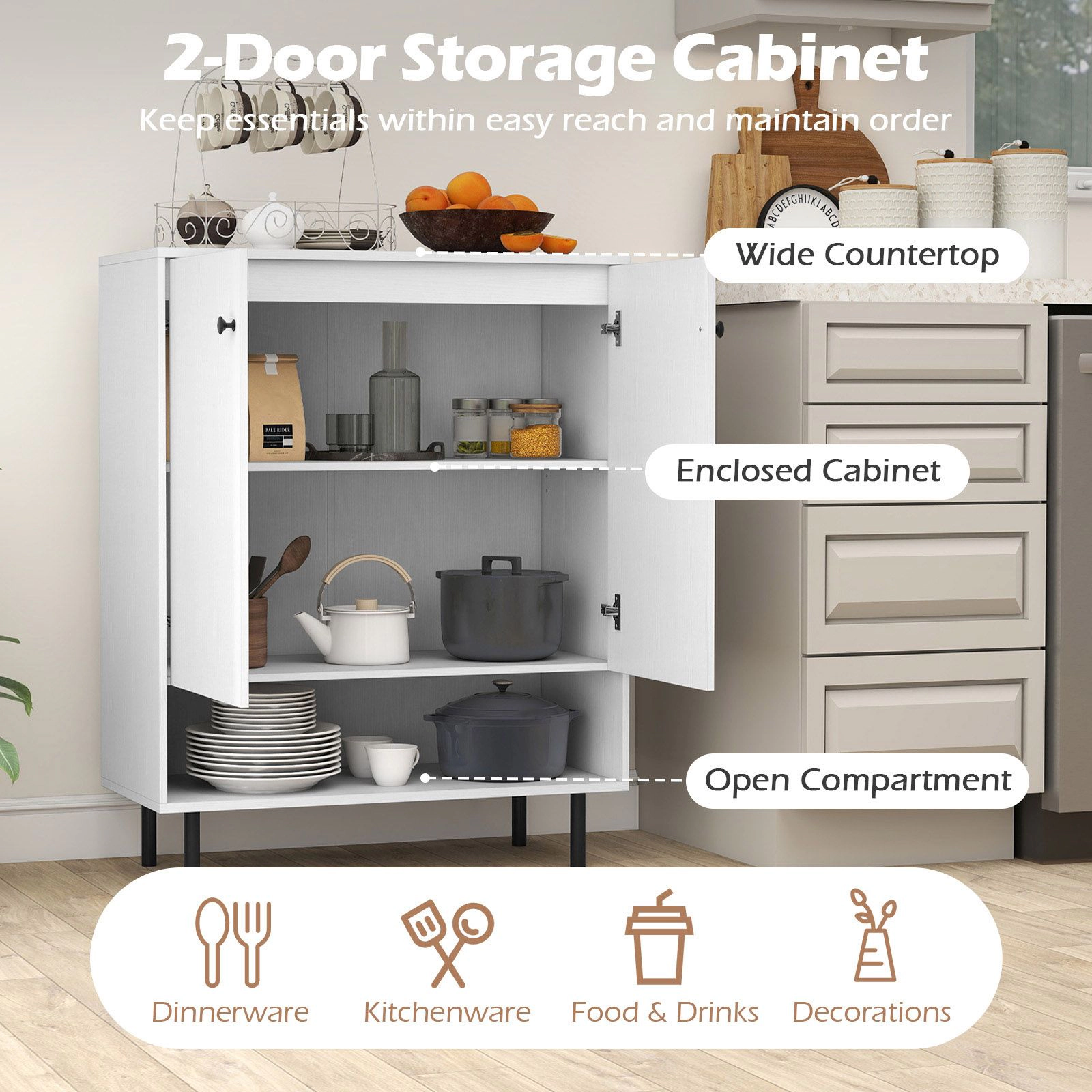 SlickBlue Modern Buffet Cabinet with Adjustable Shelves and Storage White