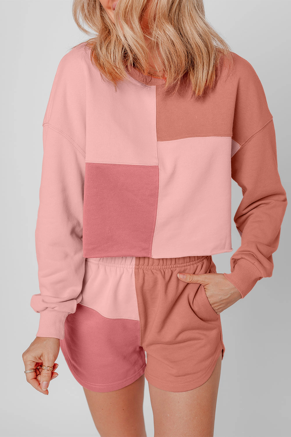 Threaded Pear Women's Saige Patchwork Long Sleeve Shorts