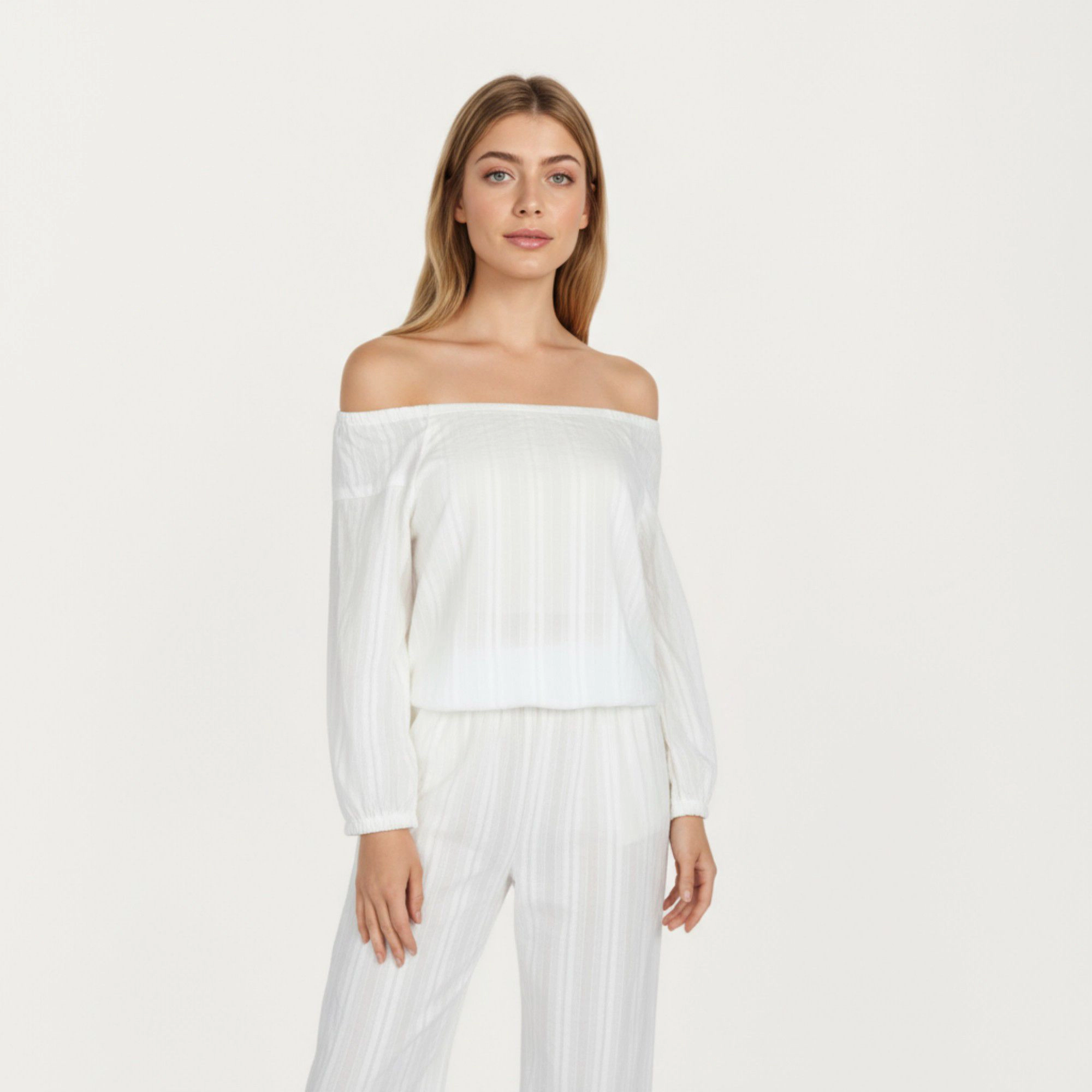 Anna-Kaci Women's 2-Piece Long Sleeve Gathered Neckline Top and Relaxed Fit Pants Pajama Set in Lightweight Fabric