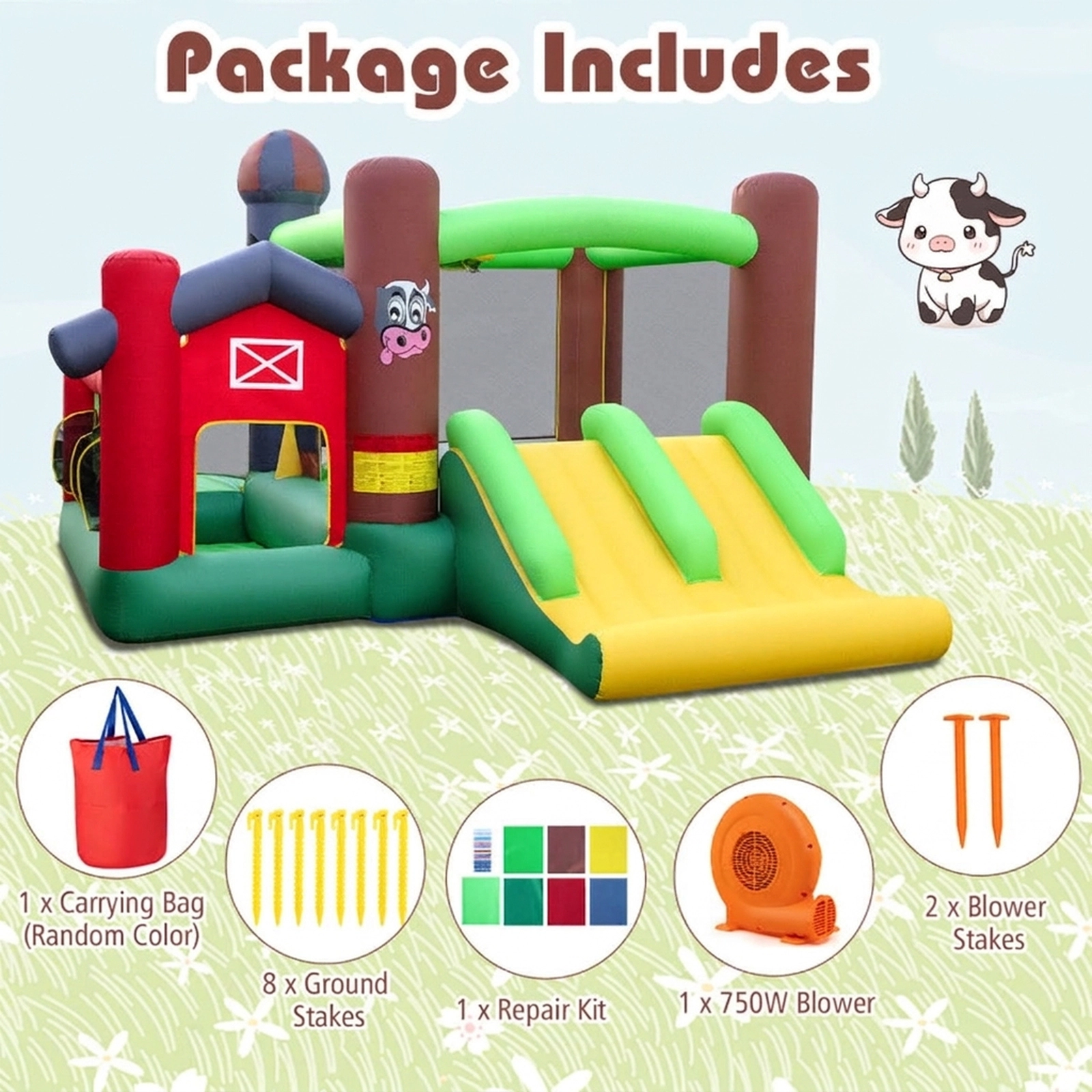 SUGIFT Kids Multicolor Castle Bounce House with Dual Slides Ball Pit and 750W Blower 144-in W 100-lb Per Child