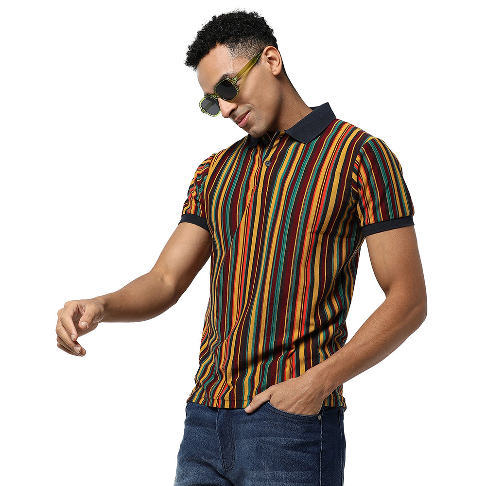 Men Striped Stylish Casual Polo T-shirt