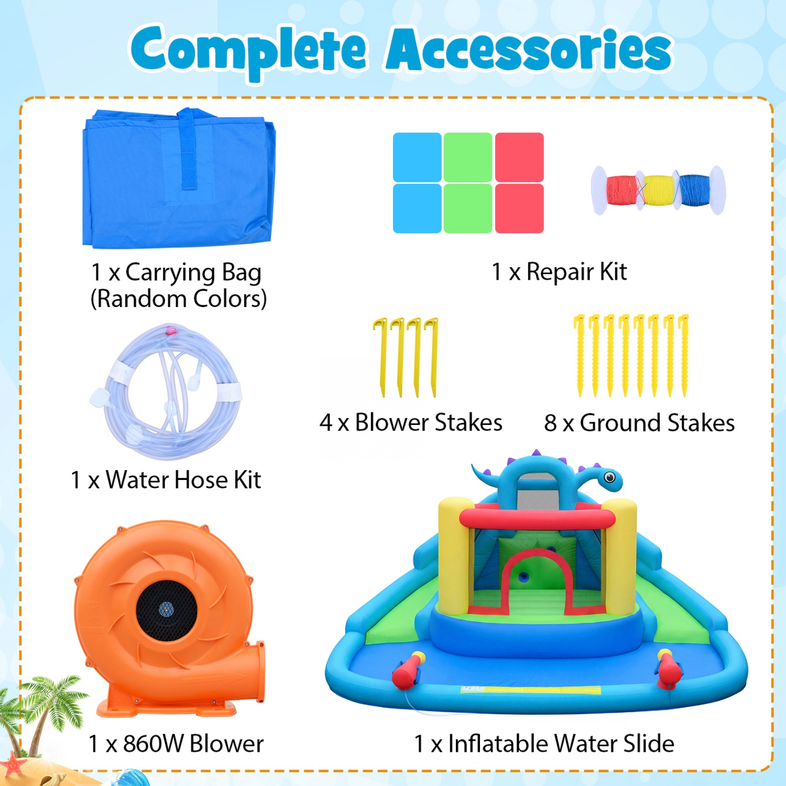 SUGIFT Dinosaur Inflatable Bounce House with Double Water Slides 2 Water Cannons and 860W Blower