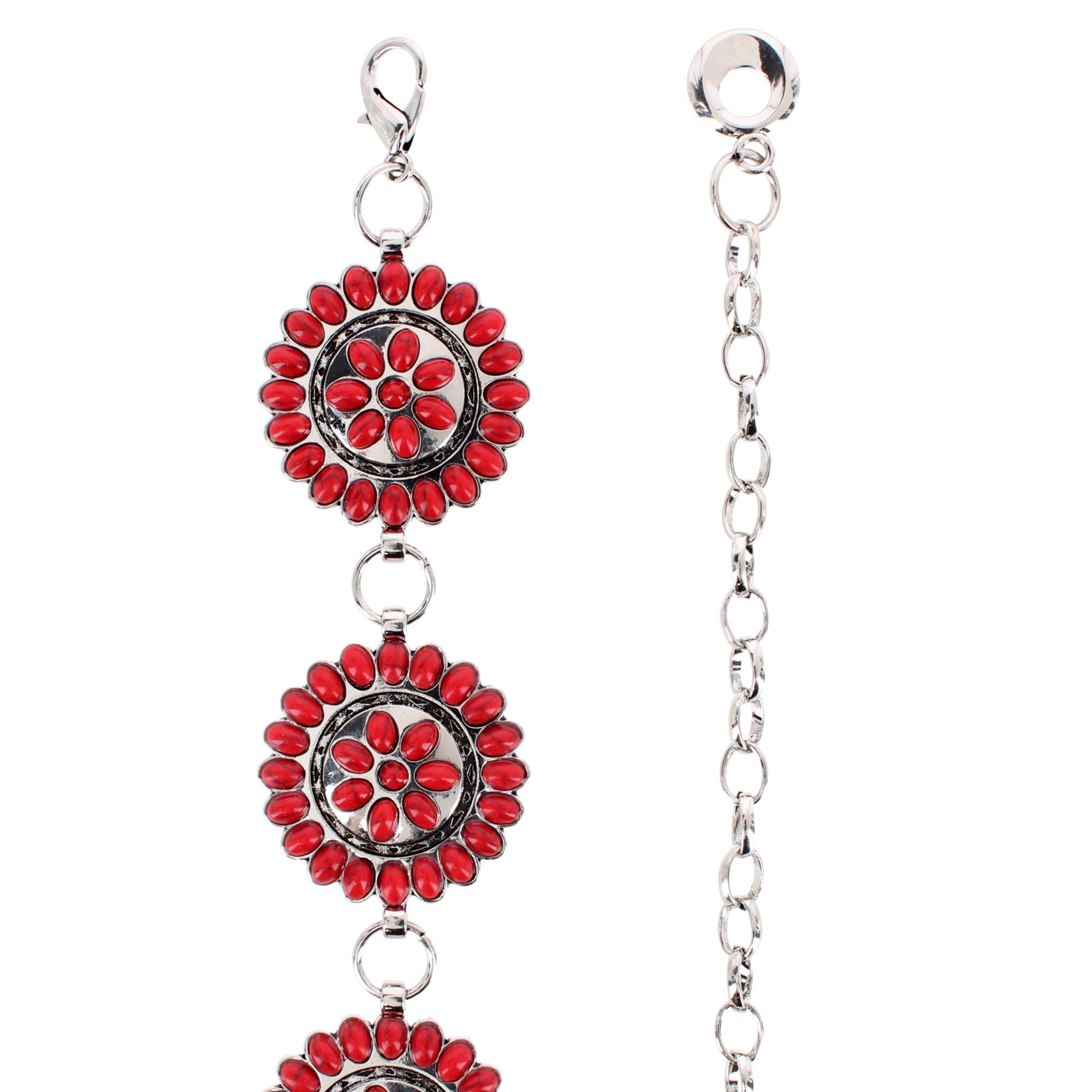 CTM Women's Circle Stone Beaded Concho Silver Chain Belt Adjustable