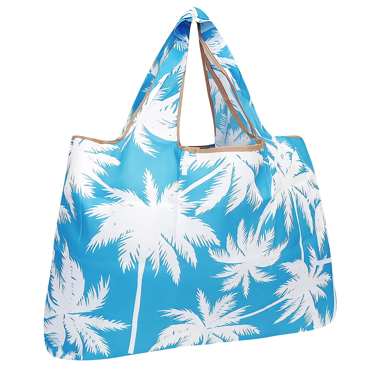 Wrapables Large Nylon Reusable Shopping Bag for Groceries, Palm Trees in Blue