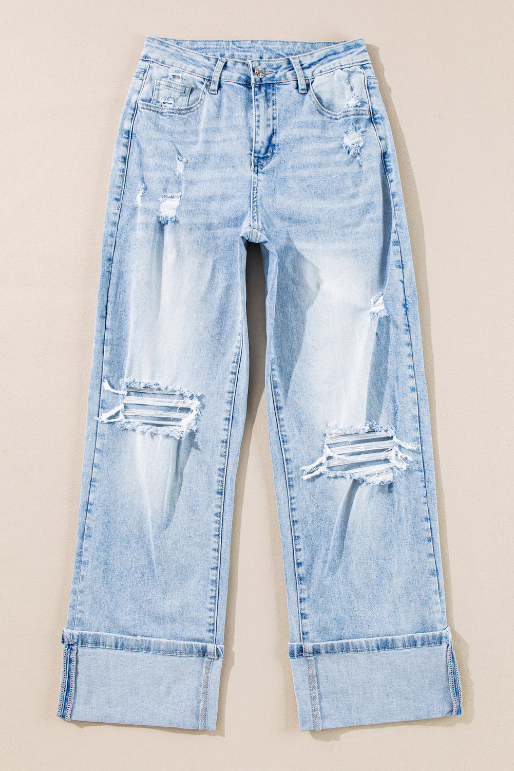 Threaded Pear Women's Saige Wash Distressed Straight Jeans