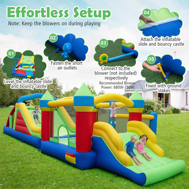 Hivvago Inflatable Obstacle Course Bounce House with Dual Slides and Tunnels without Blower