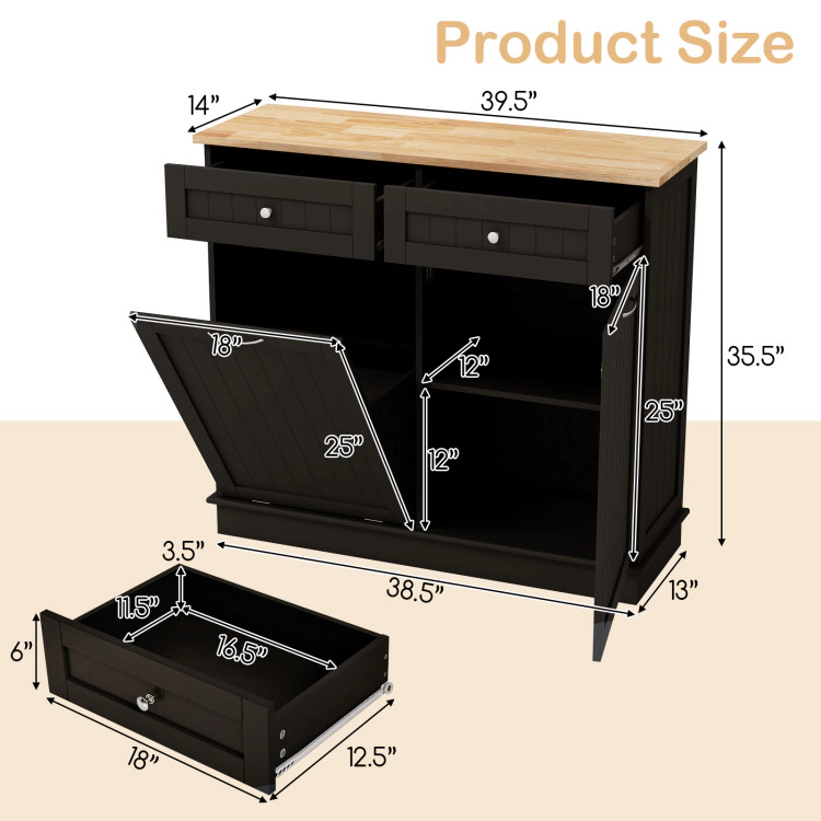 Hivvago Kitchen Tilt Out Trash Cabinet With 2 Drawers And Adjustable Shelf