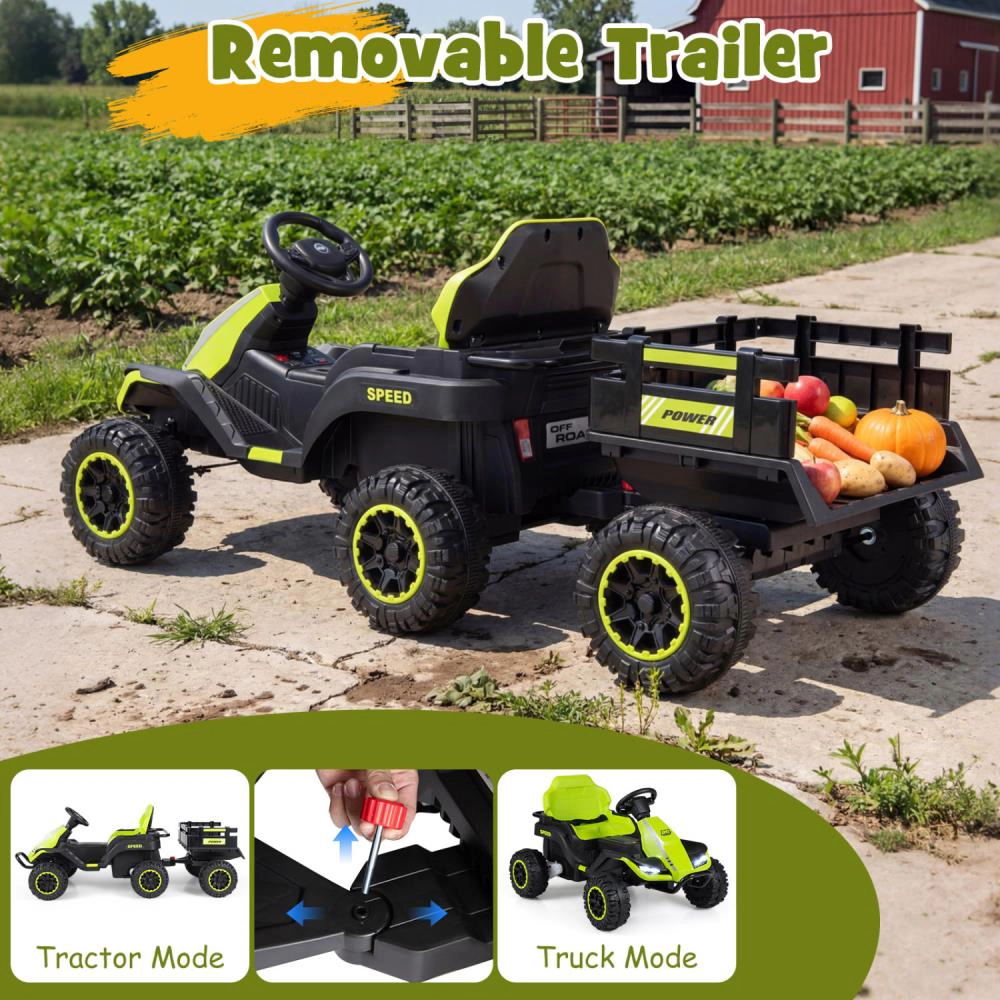 Hivvago 24V Ride on Tractor with Detachable Trailer and Music for Boys Girls