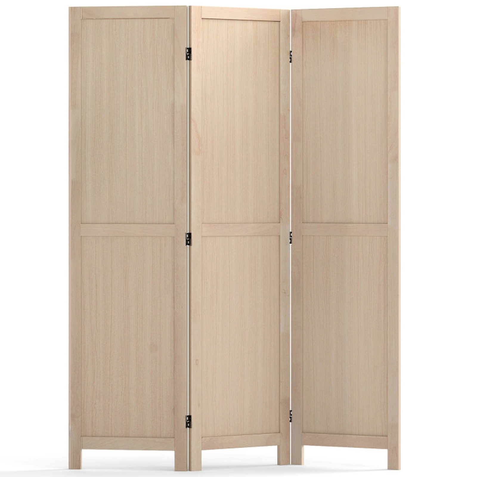 SUGIFT 3 Panel Folding Room Divider with Rubber Wood MDF Frame 53-in Unfolded Width 17.5 x 67 x 2.5 in Folded Size Beige