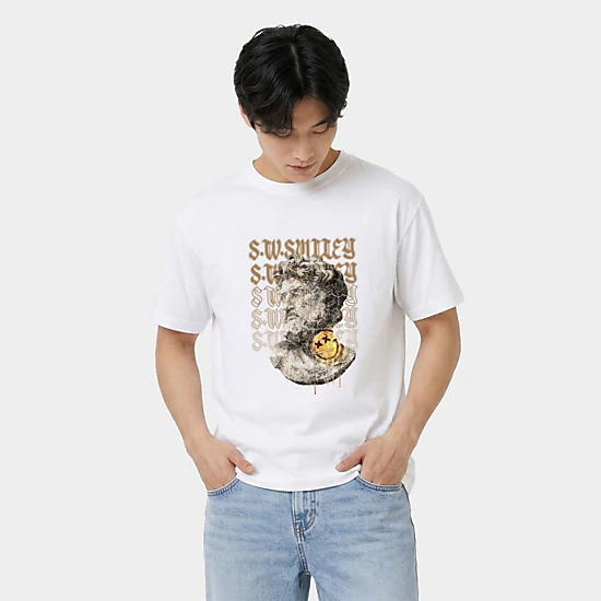 Simply Sage Market - Men's Garment Dyed Graphic T-Shirt - S.W.Smiley Graffitti Roman Statue