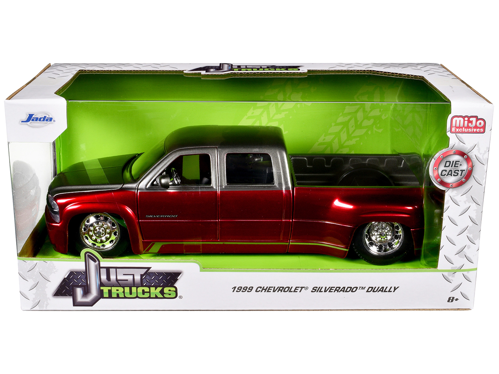 Jada 1999 Chevrolet Silverado Dually Pickup Truck Red Metallic and Gray with Stock Wheels "Just Trucks" Series