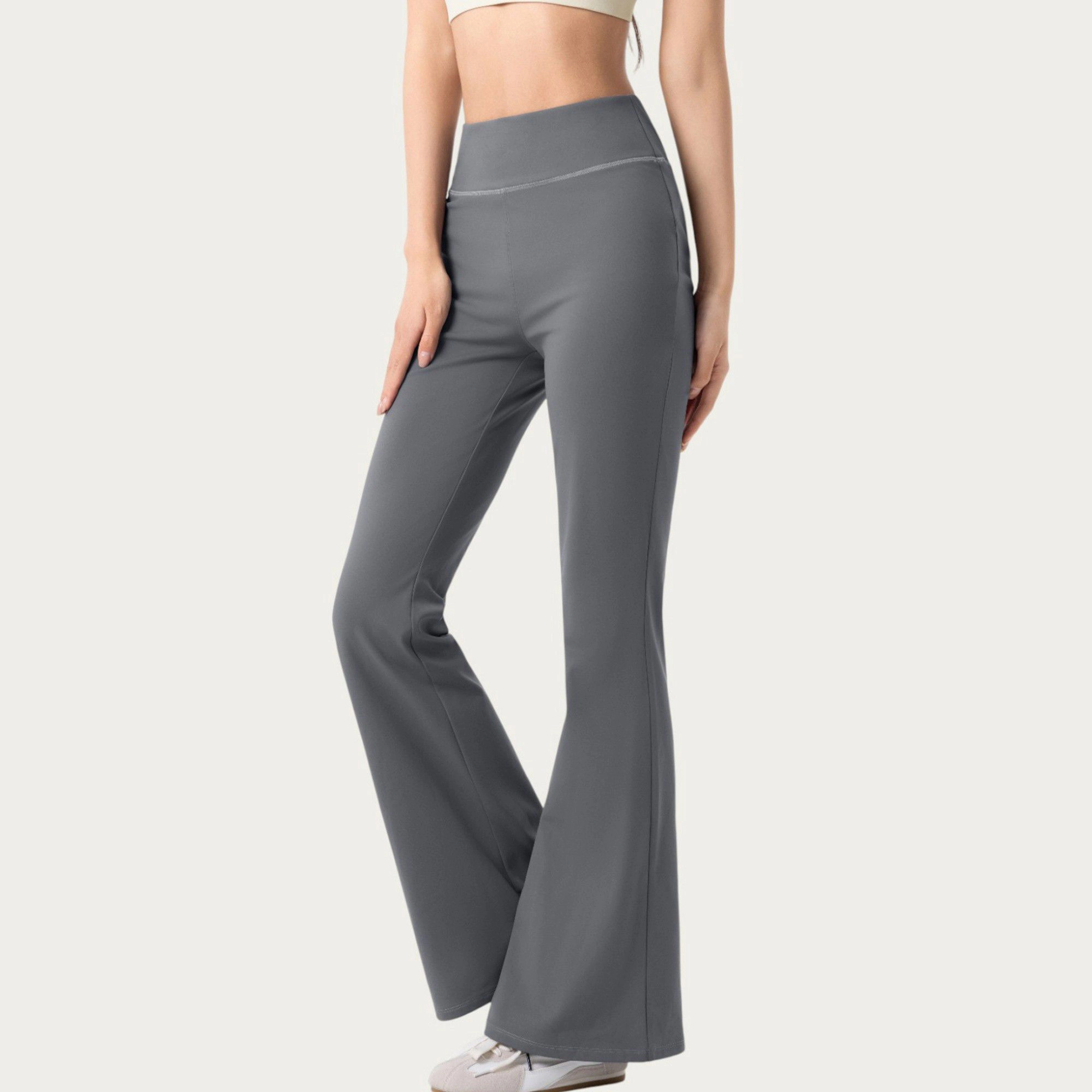 Anna-Kaci Women's High-Waist Flare Active Pants with Stretch Fabric Streamlined Contoured Fit and Full-Length Silhouette