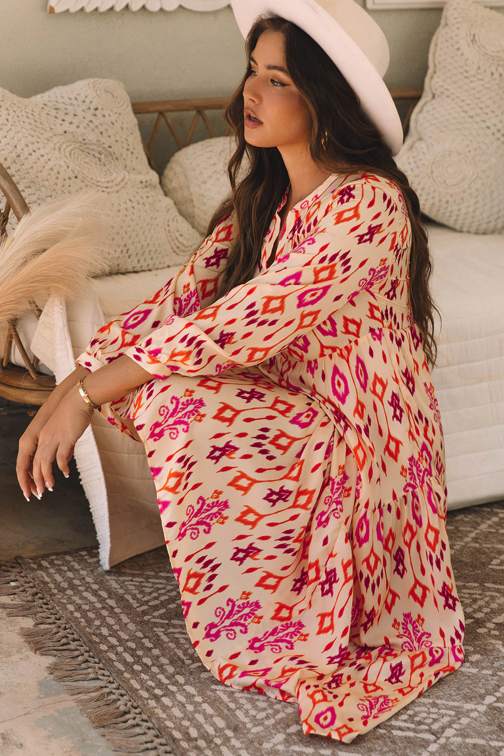 Threaded Pear Women's Marjorie Geometric Printed Maxi Dress