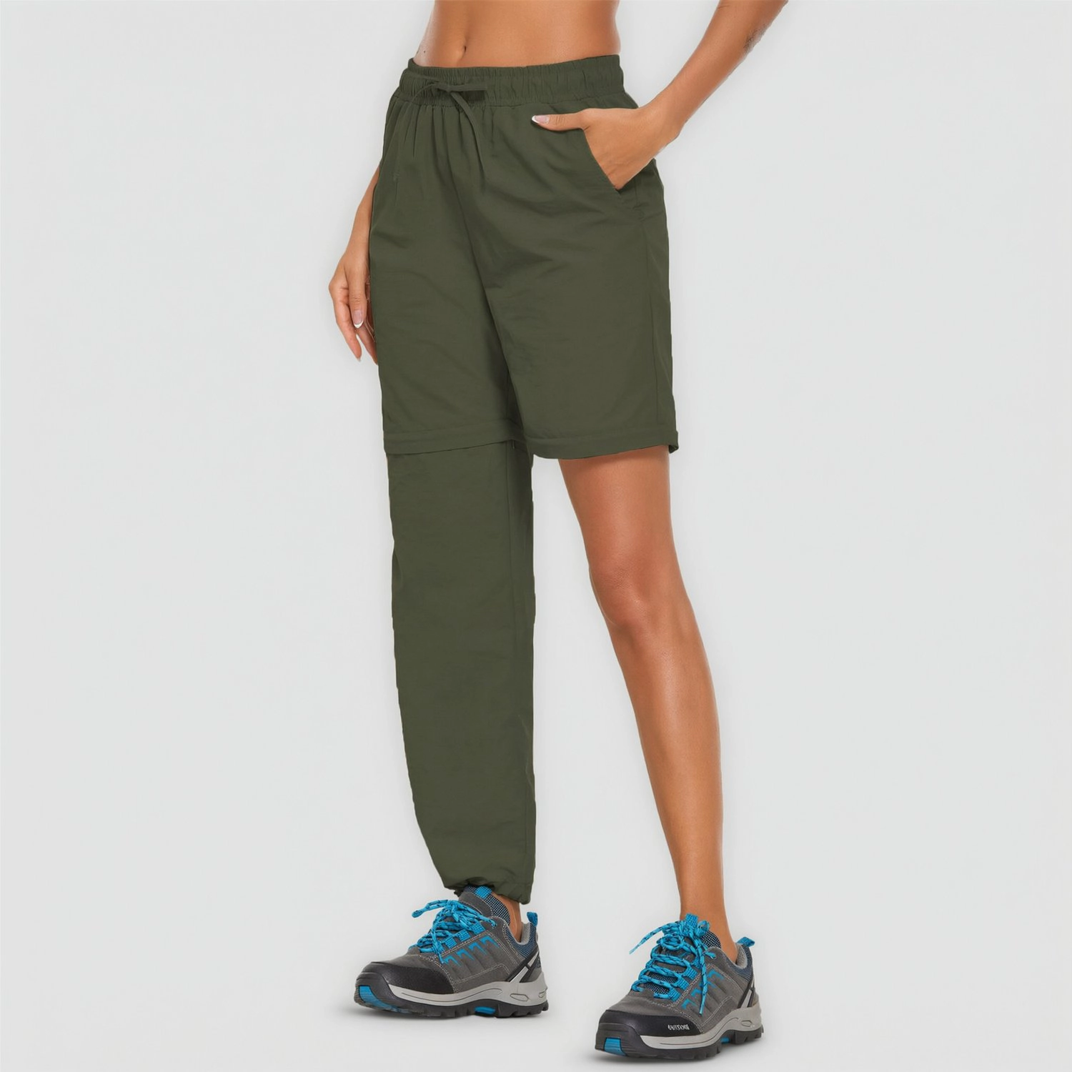 Pinspark Womens Convertible Jogger Pants Zip Off Shorts Elastic Waist Hiking Trousers