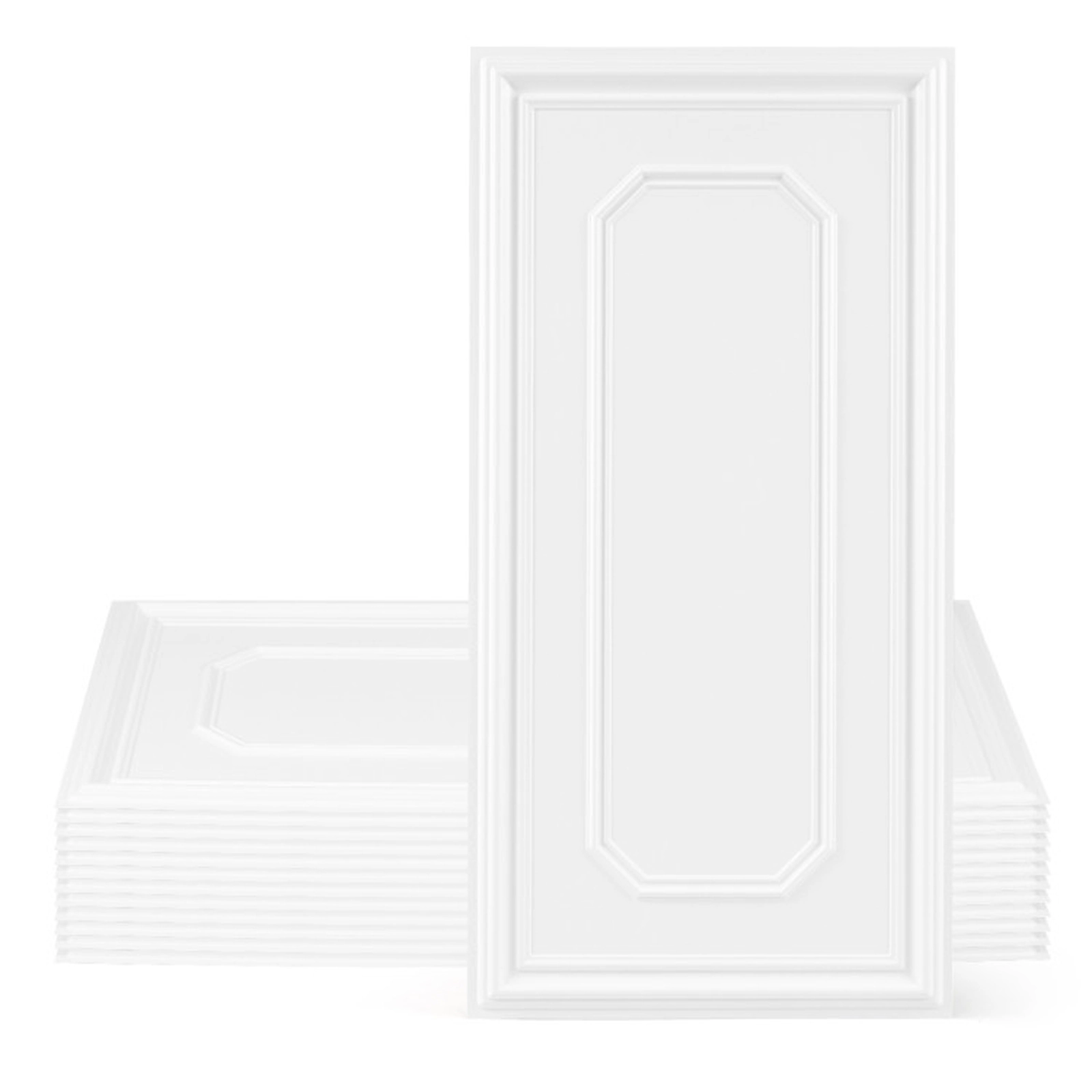 SUGIFT 12-Piece 3D PVC Ceiling Covering Panels 48 x 24 in Each Paintable Easy-Clean White Set for Grid or Glue