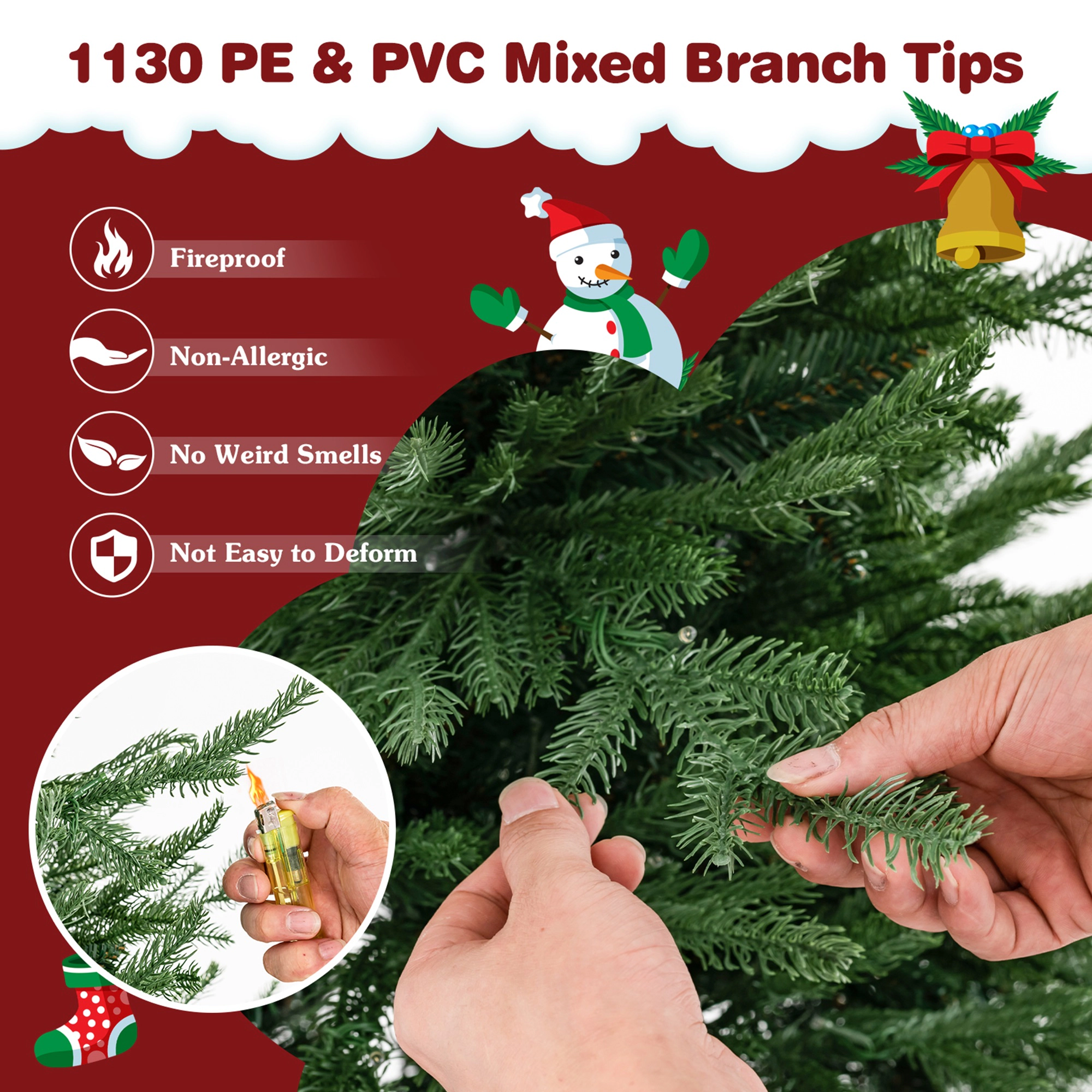 Costway 6/7 FT Pre-Lit Artificial Christmas Tree Hinged 788/1130 Branch Tips & 280/380 LED Lights