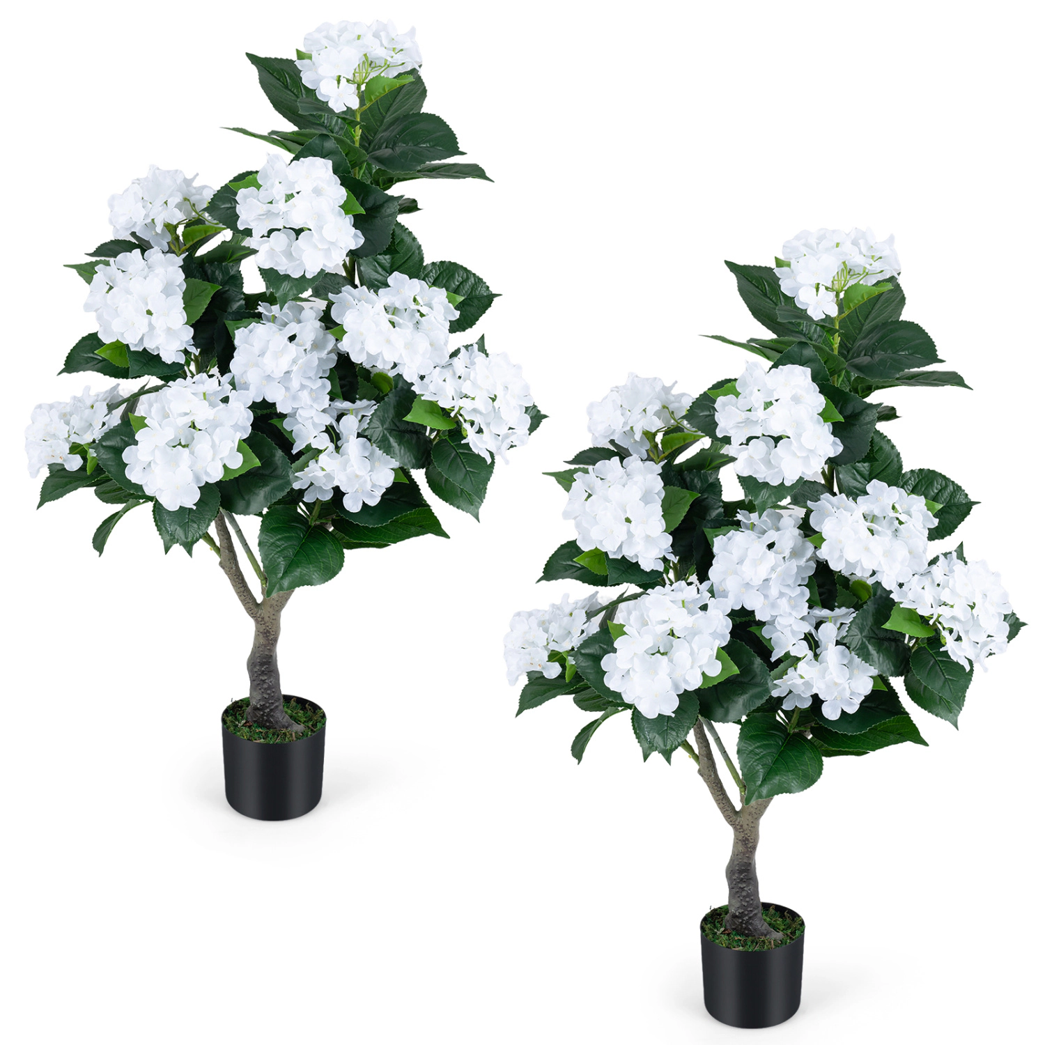 Slickblue Set of 2 Artificial Hydrangea Trees with Flowers in Pots for Indoor and Covered Outdoor Decor